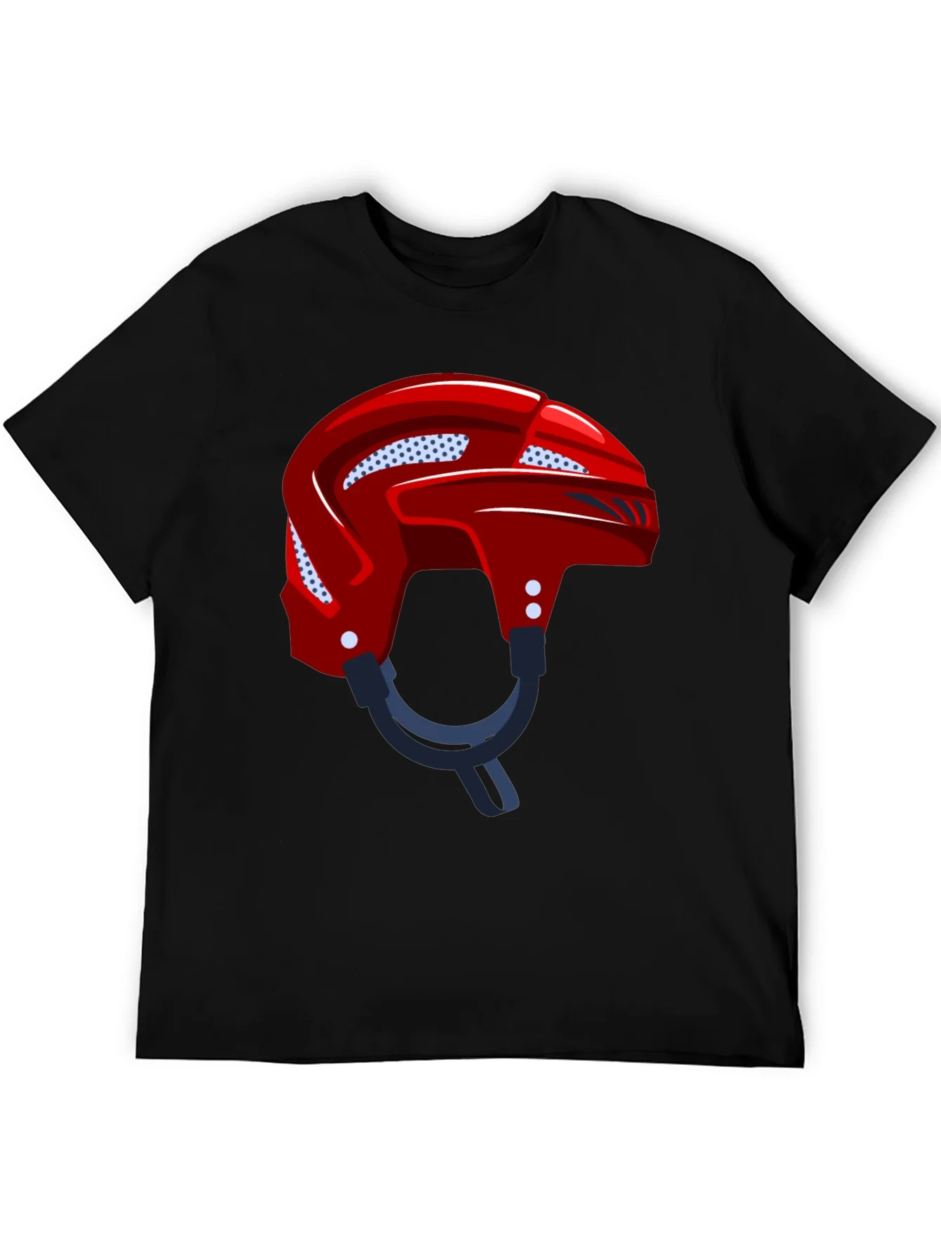 Camiseta Negra con Casco de Hockey Rojo