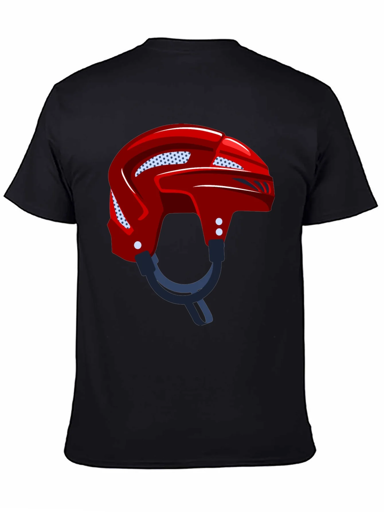 Camiseta Negra con Casco de Hockey Rojo