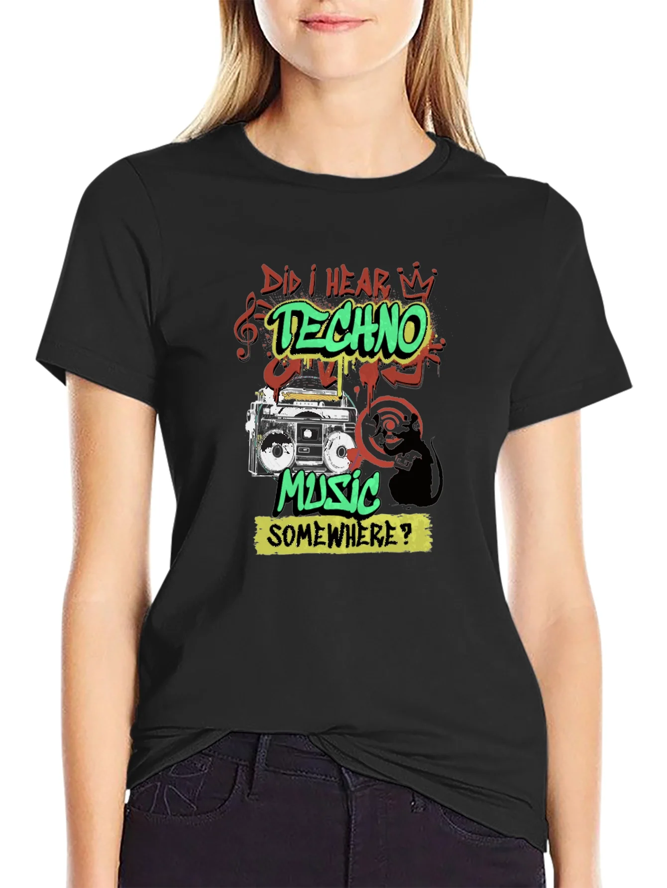 Camiseta Negra Techno Music Retro
