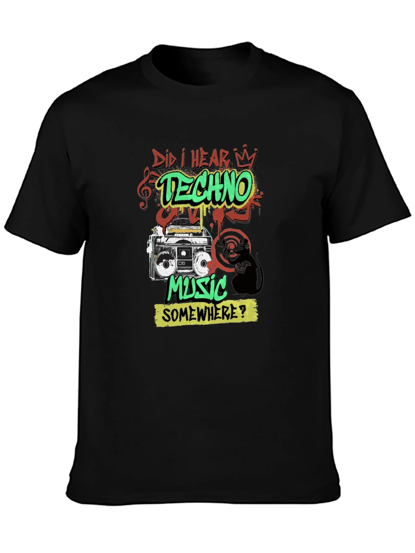 Camiseta Negra Techno Music Retro