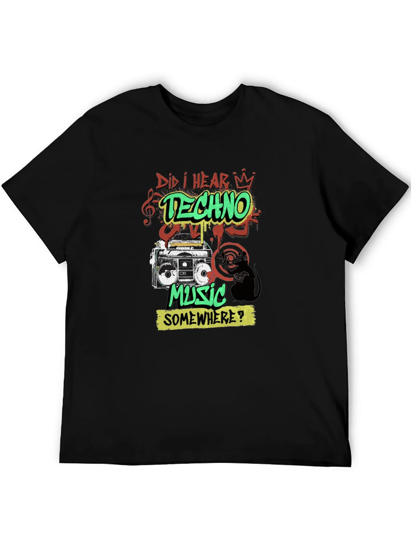 Camiseta Negra Techno Music Retro