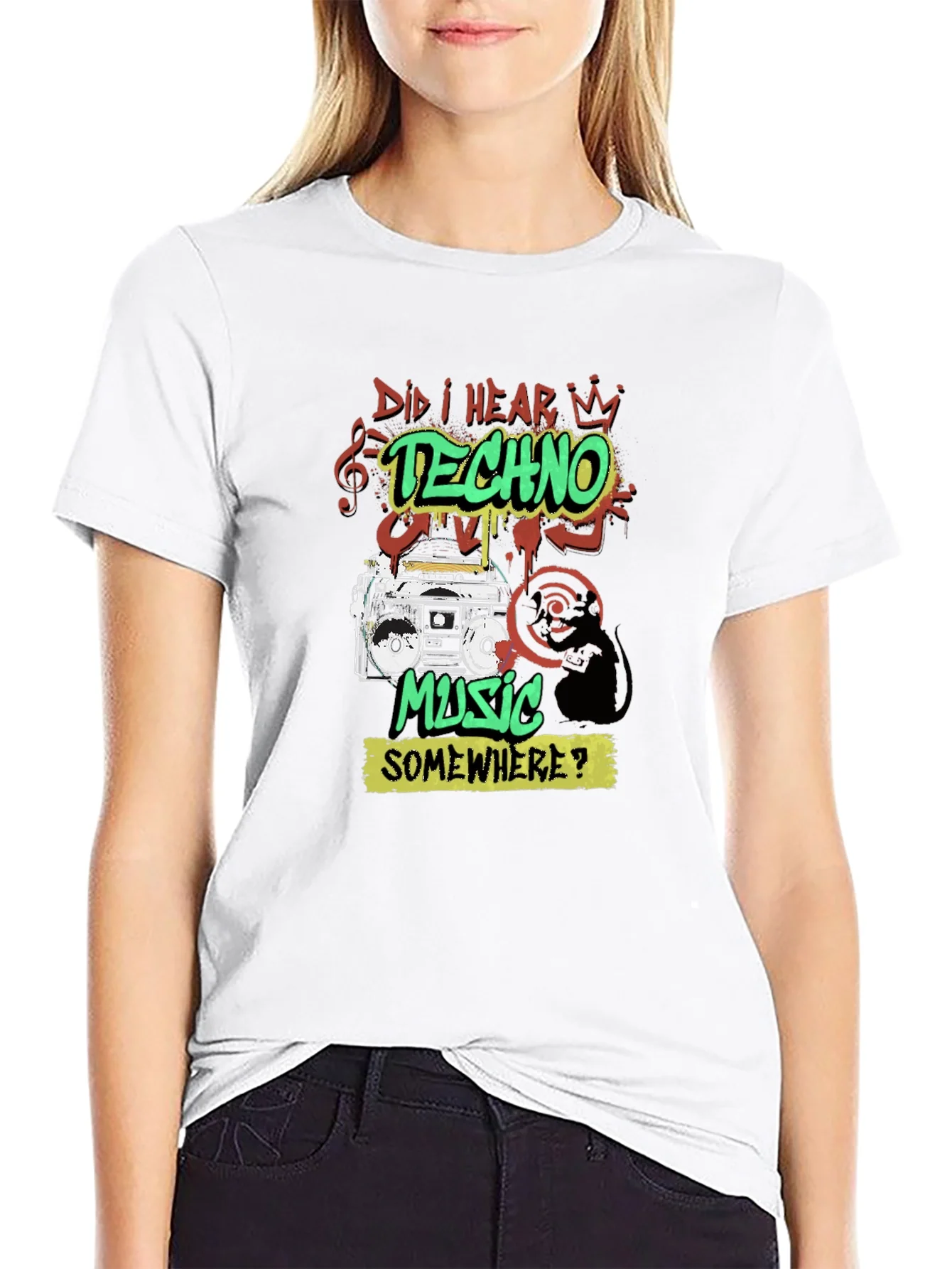 Camiseta Negra Techno Music Retro