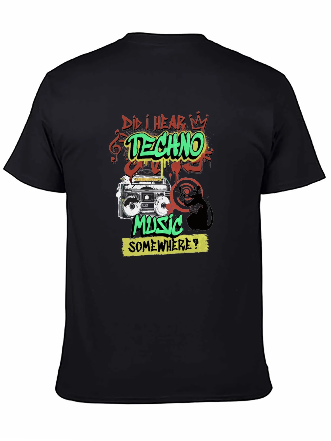 Camiseta Negra Techno Music Retro