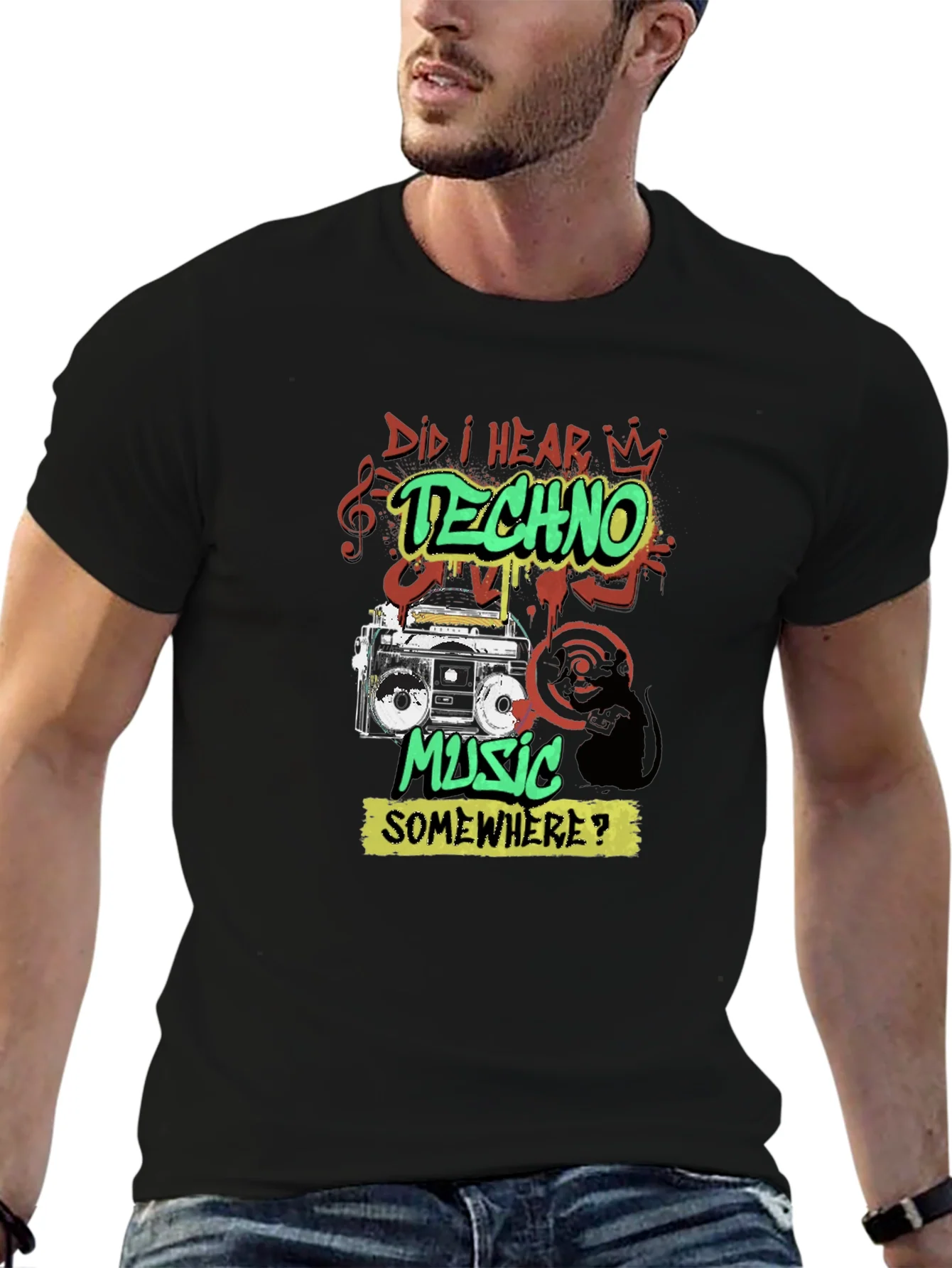 Camiseta Negra Techno Music Retro