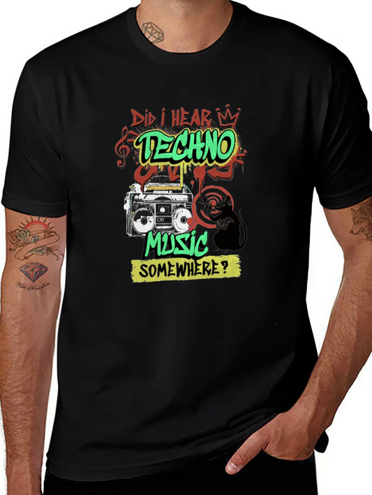 Camiseta Negra Techno Music Retro