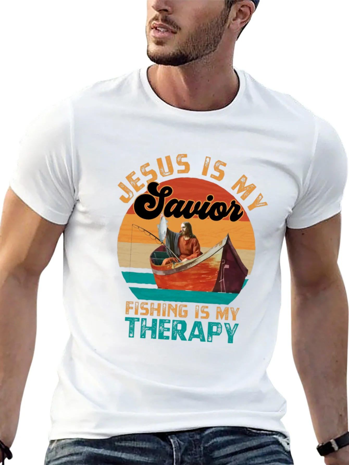 Camiseta Jes¨²s es mi Salvador Pesca mi Terapia