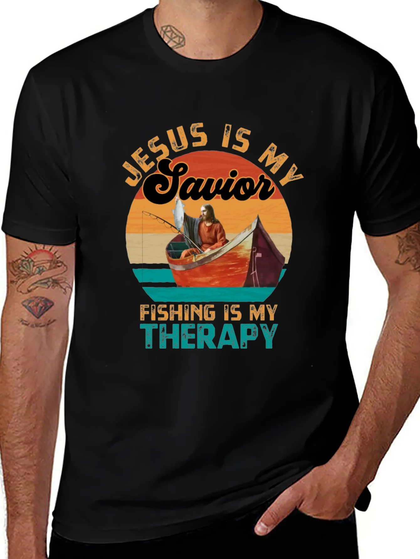 Camiseta Jes¨²s es mi Salvador Pesca mi Terapia