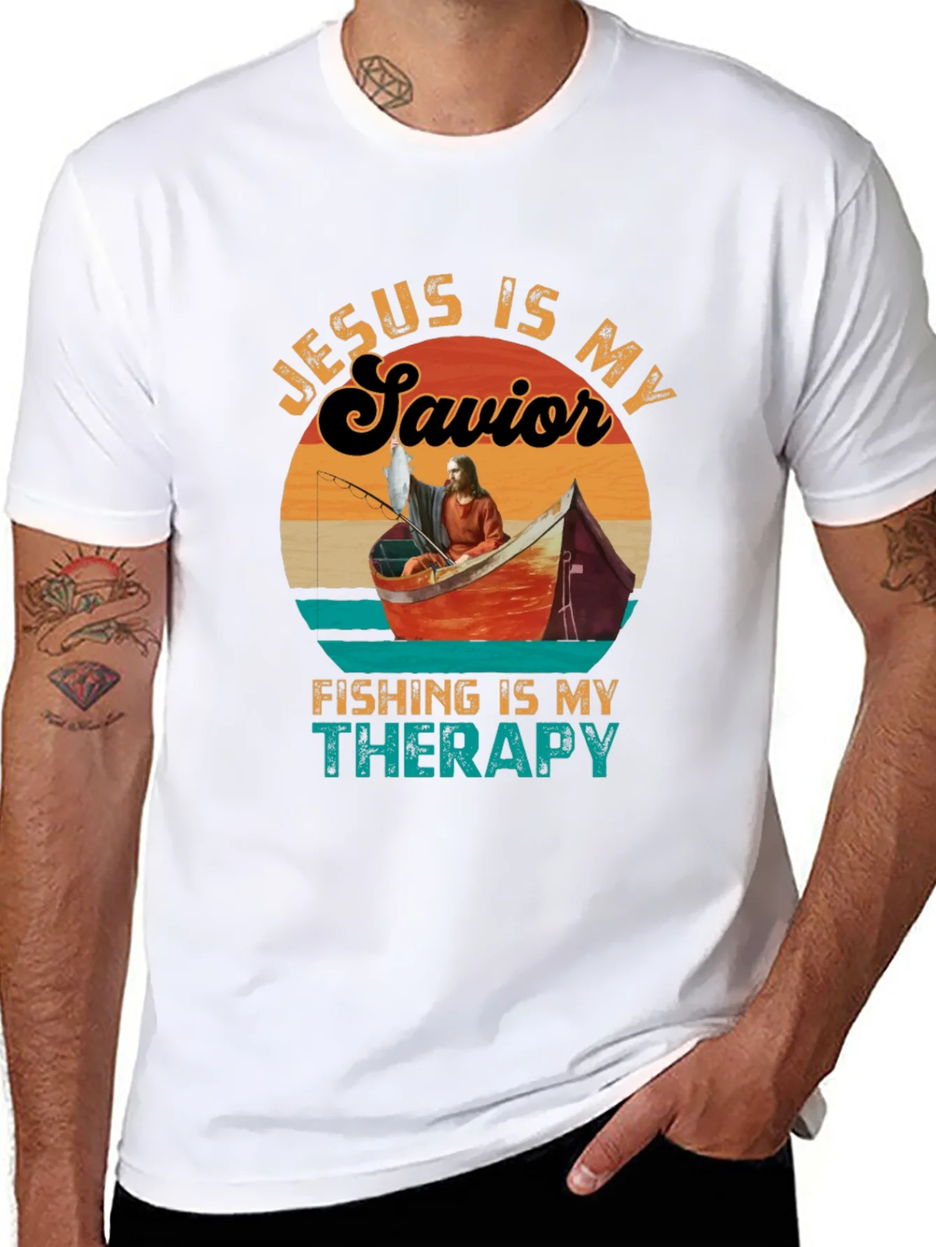 Camiseta Jes¨²s es mi Salvador Pesca mi Terapia