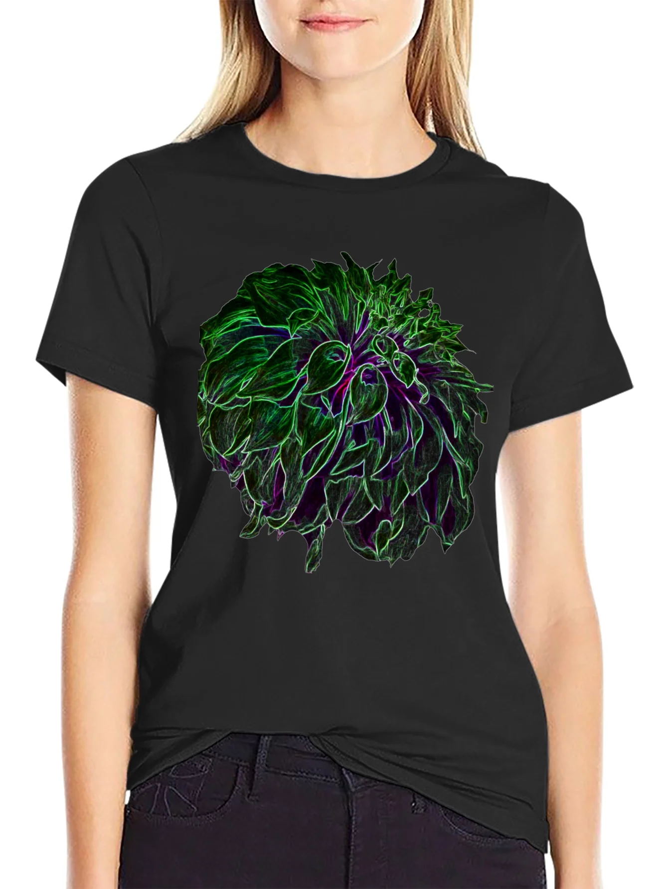 Rebbecca Neon Floral Graphic Black T-Shirt
