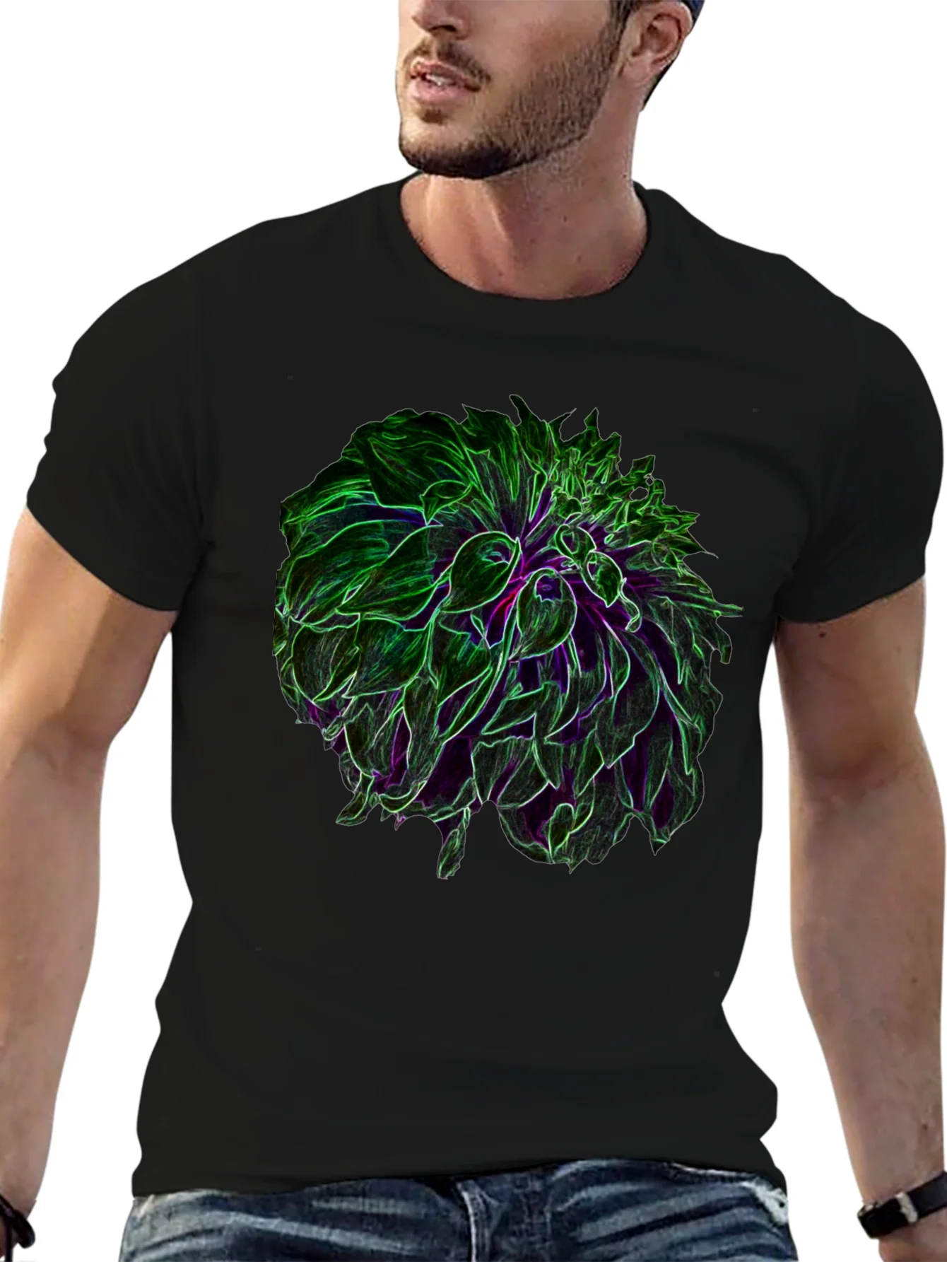 Rebbecca Neon Floral Graphic Black T-Shirt