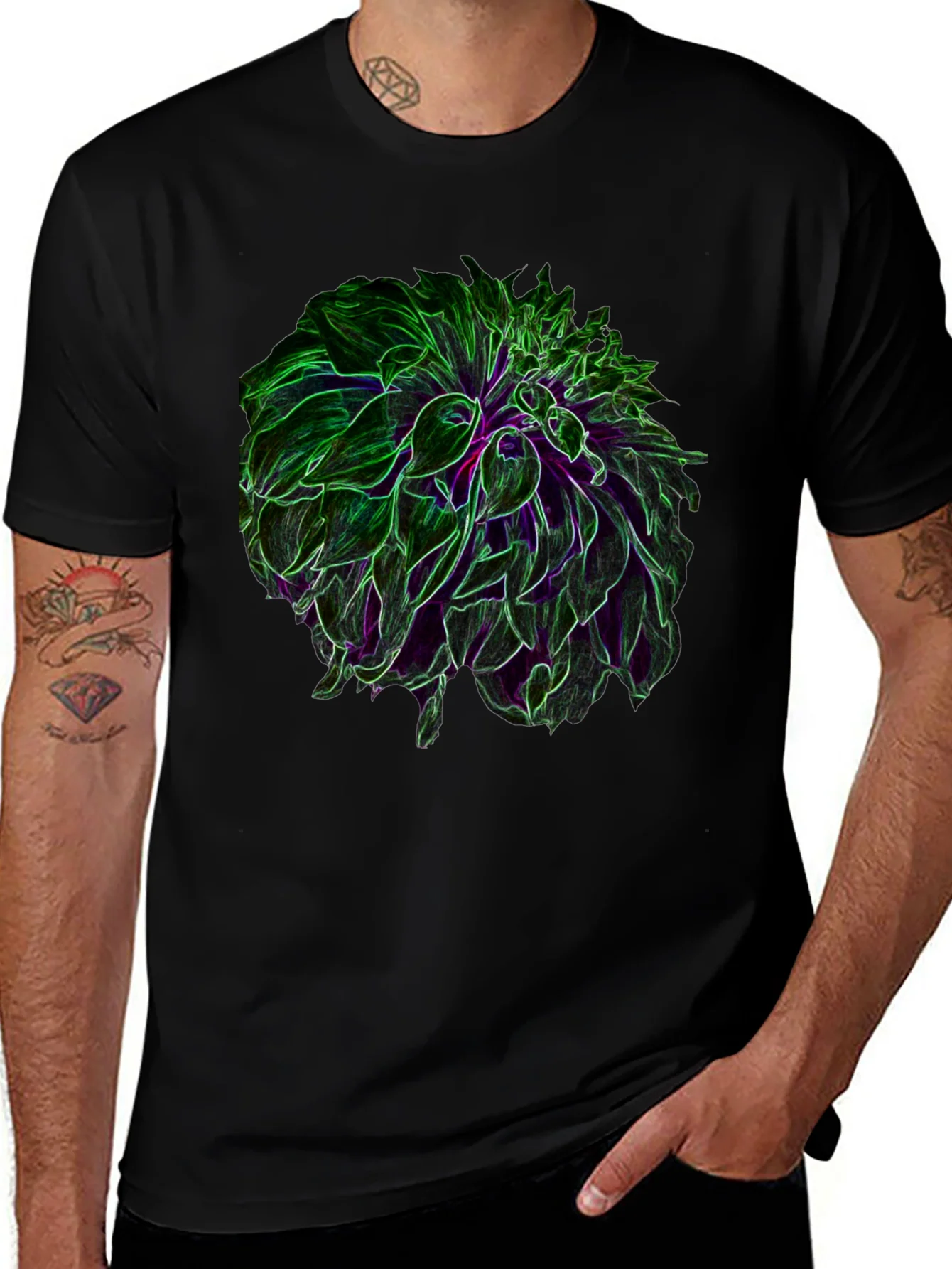 Rebbecca Neon Floral Graphic Black T-Shirt