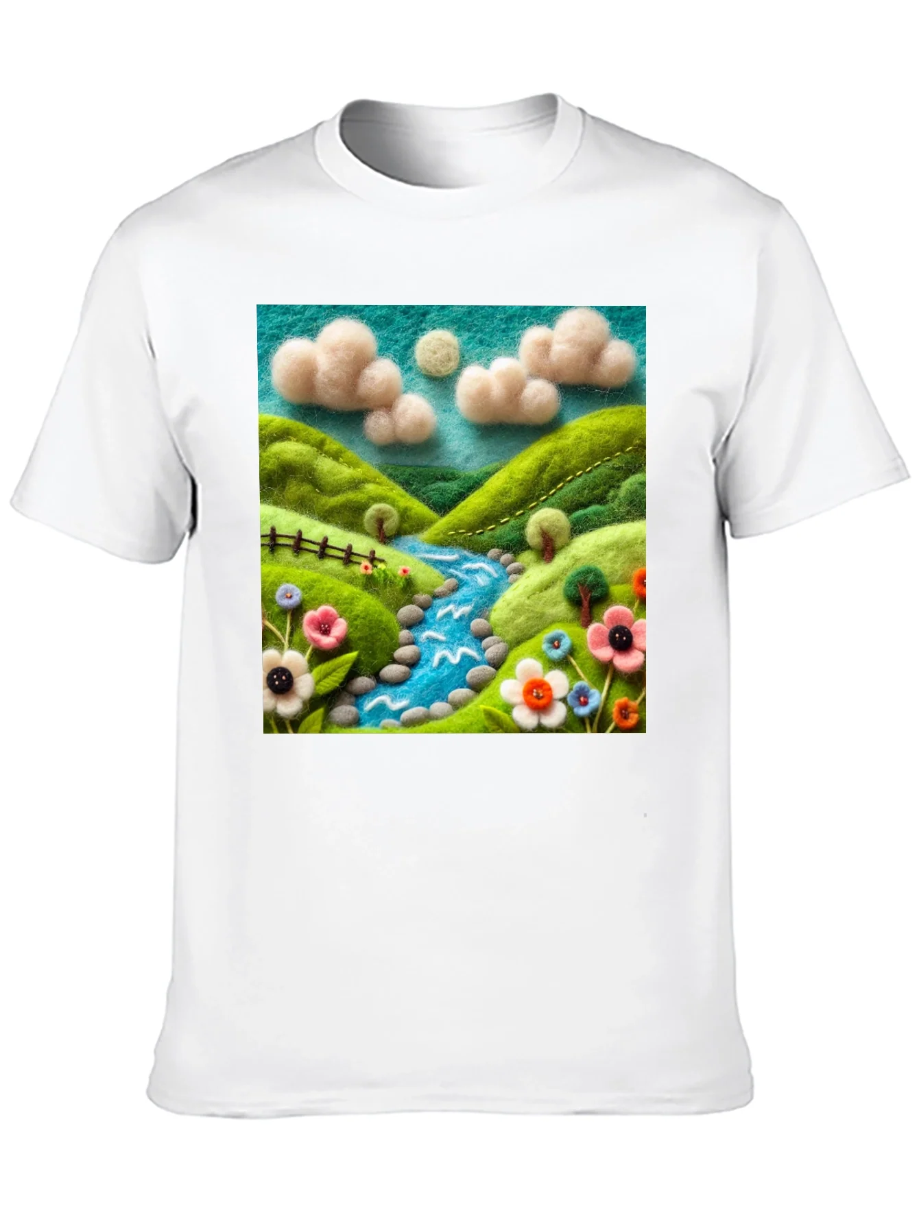 Camiseta Negra con Dise?o Esc¨¦nico Floral y R¨ªo