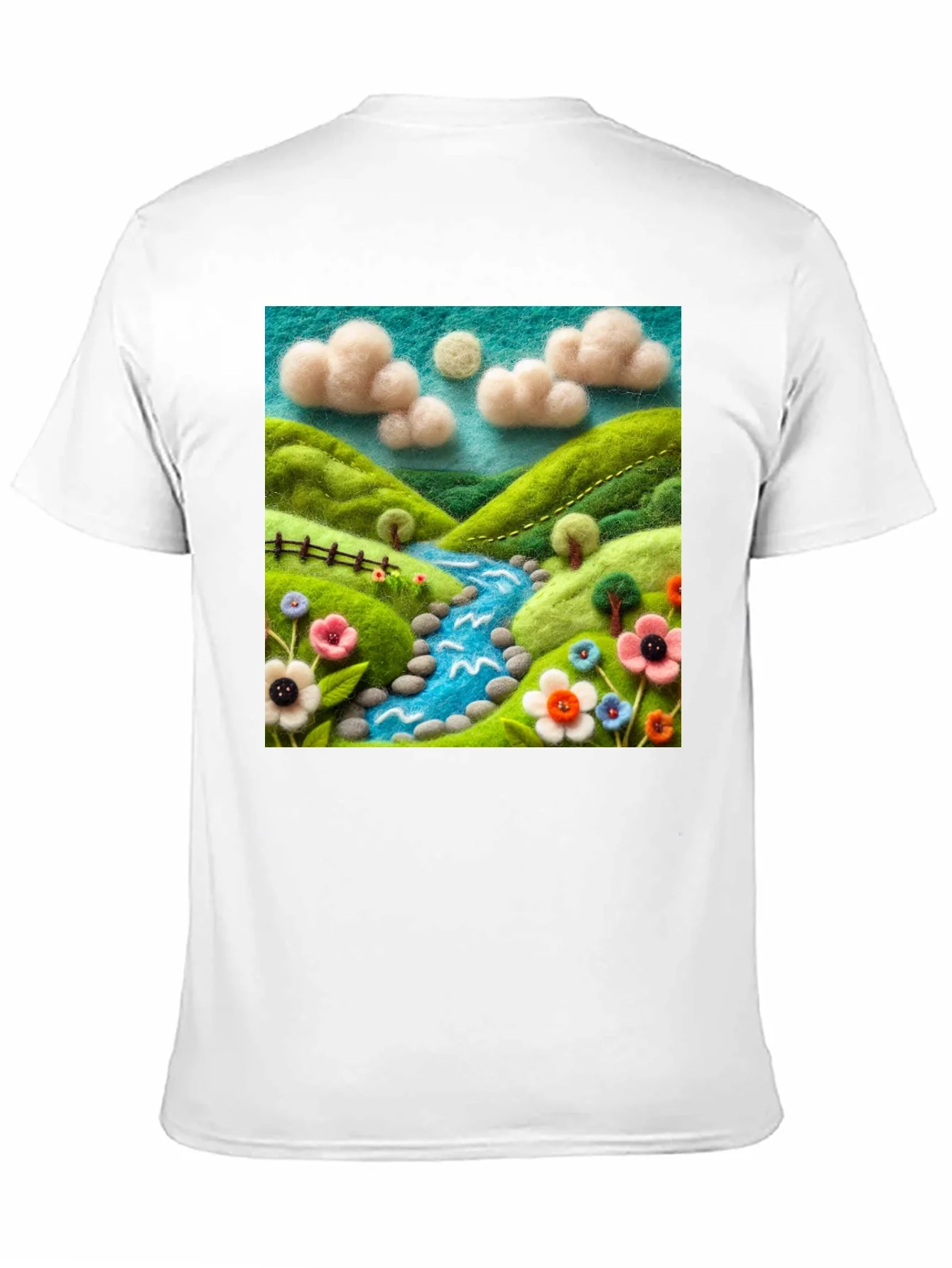 Camiseta Negra con Dise?o Esc¨¦nico Floral y R¨ªo