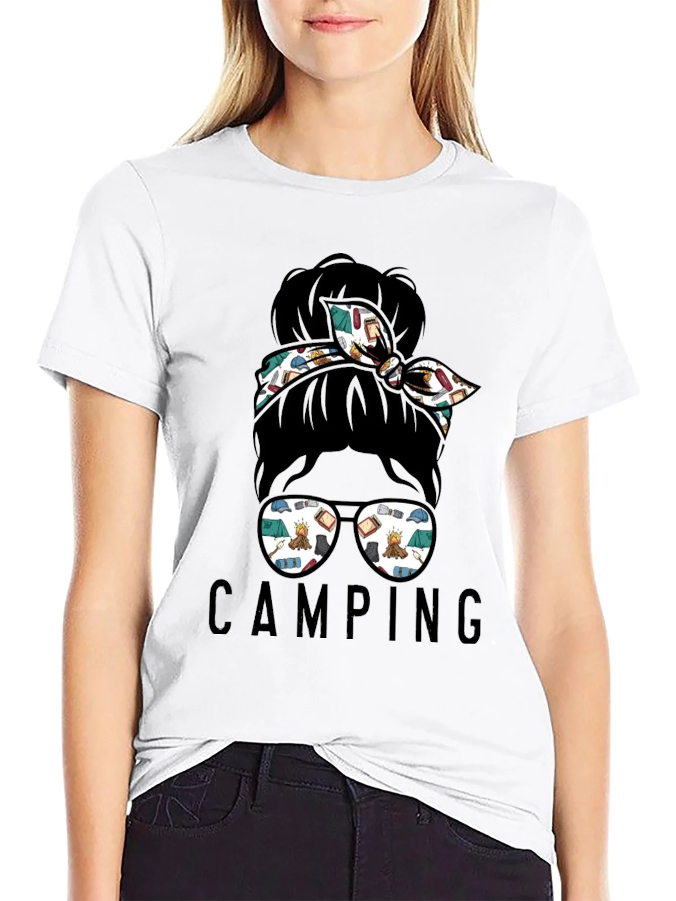 Rebbecca Camping Messy Bun T-Shirt - Adventure Ready Style