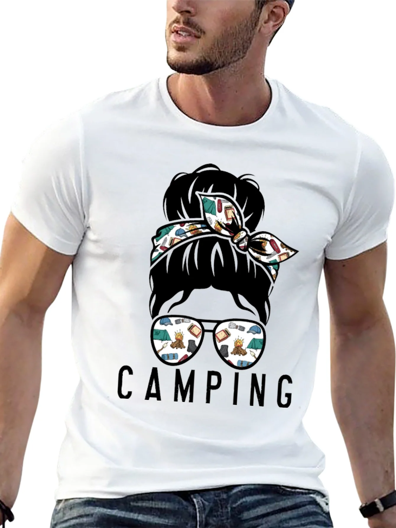Rebbecca Camping Messy Bun T-Shirt - Adventure Ready Style