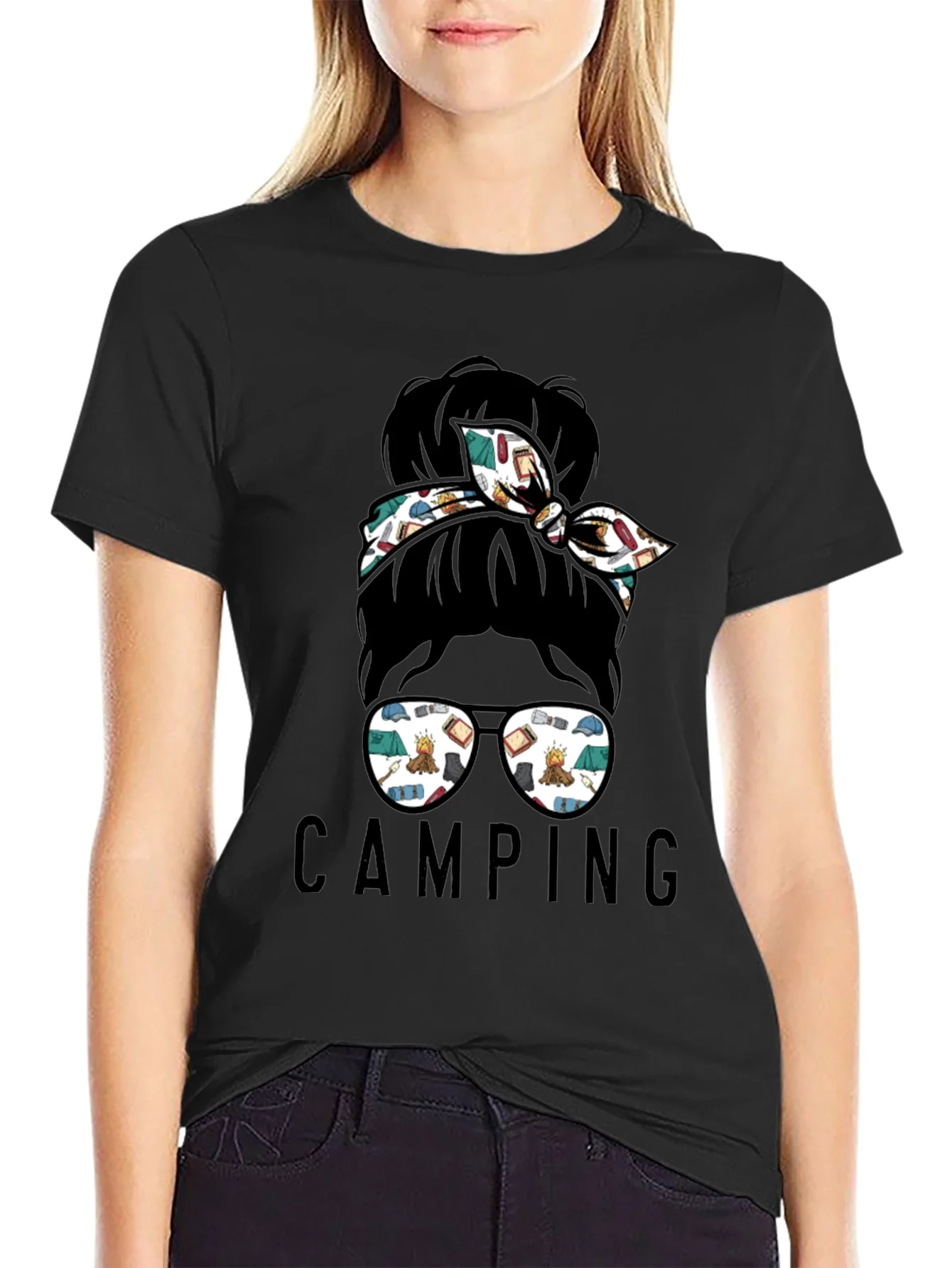 Rebbecca Camping Messy Bun T-Shirt - Adventure Ready Style