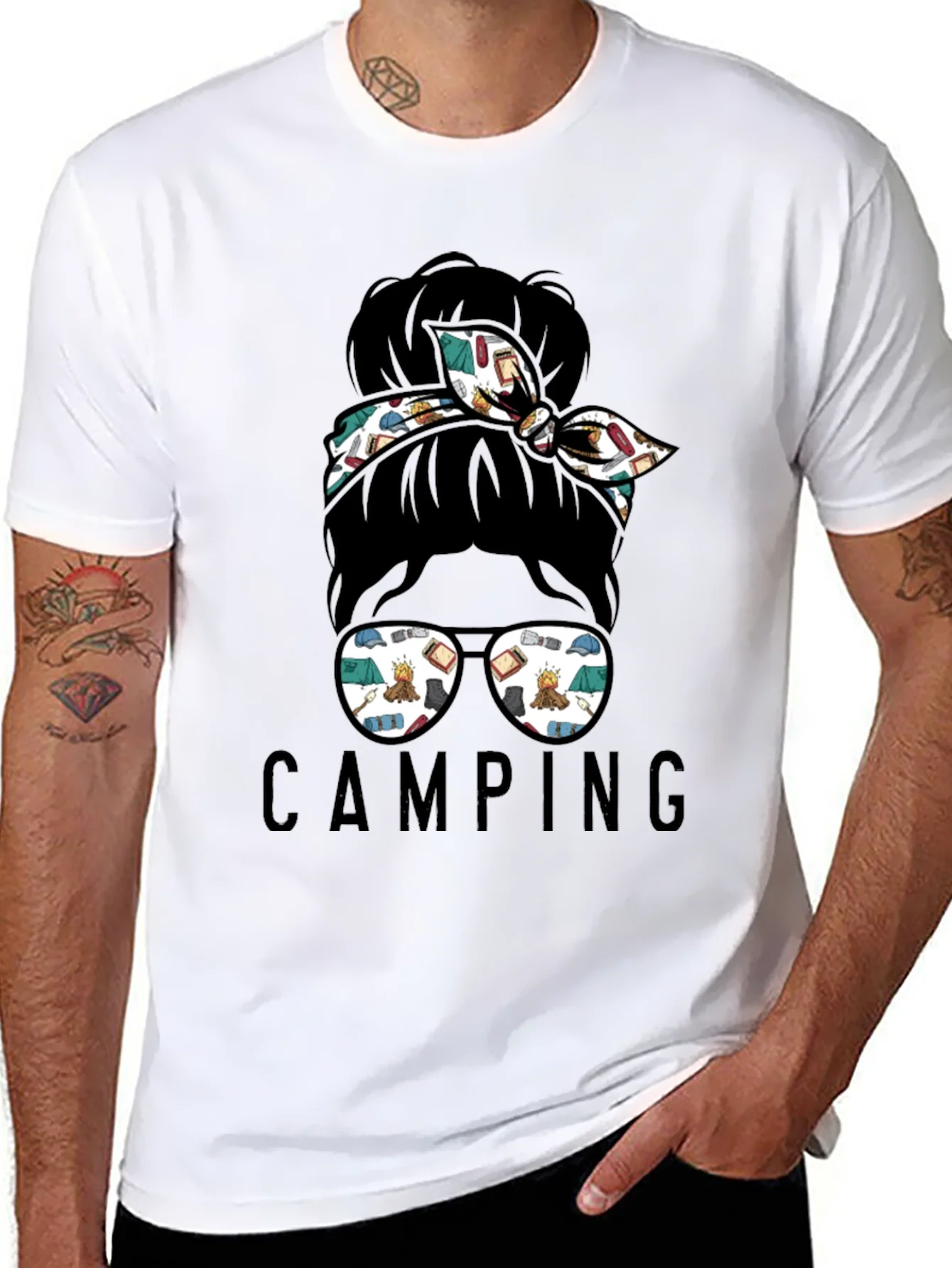 Rebbecca Camping Messy Bun T-Shirt - Adventure Ready Style