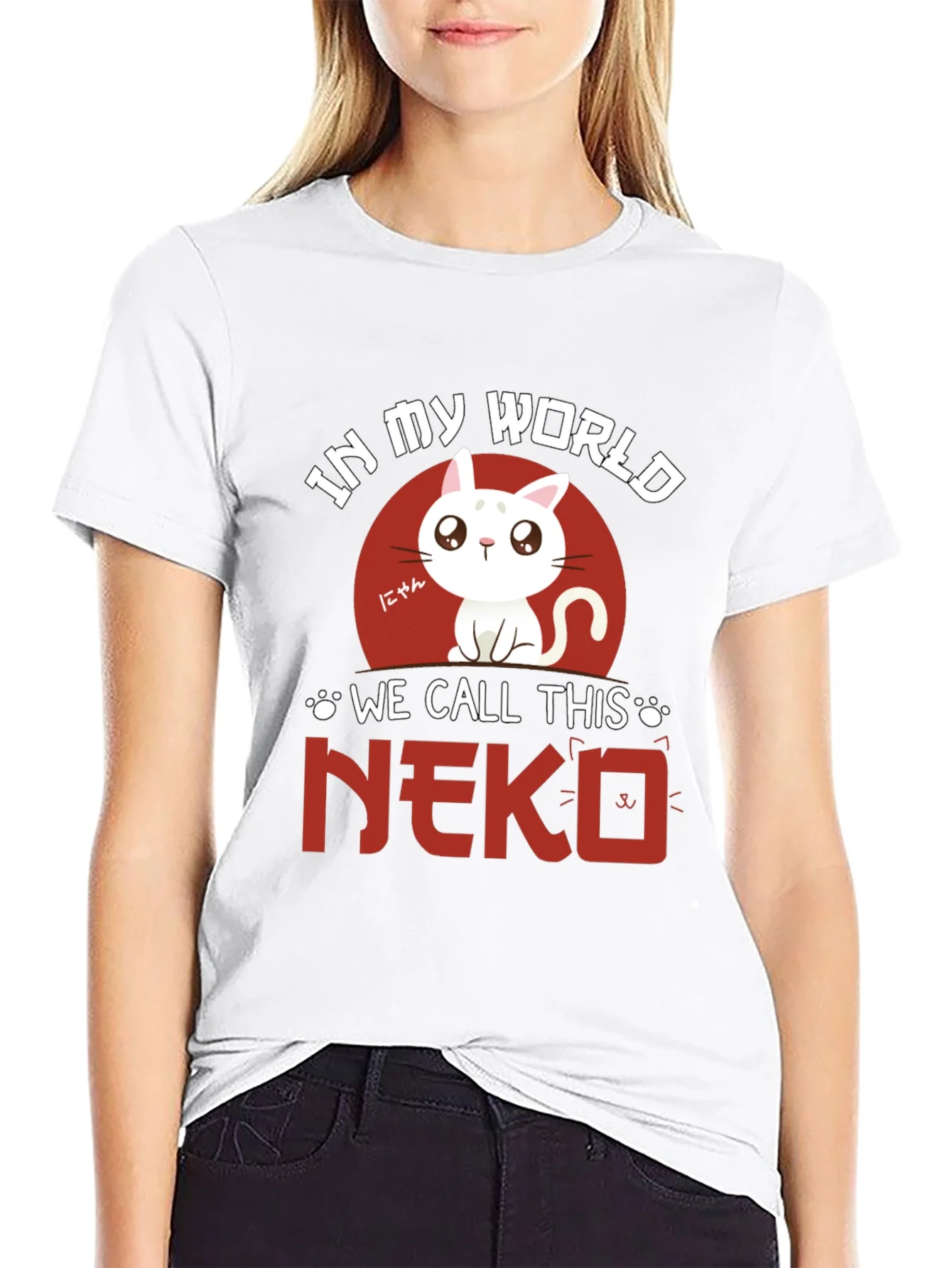 Camiseta Negra con Dise?o de Gato Neko