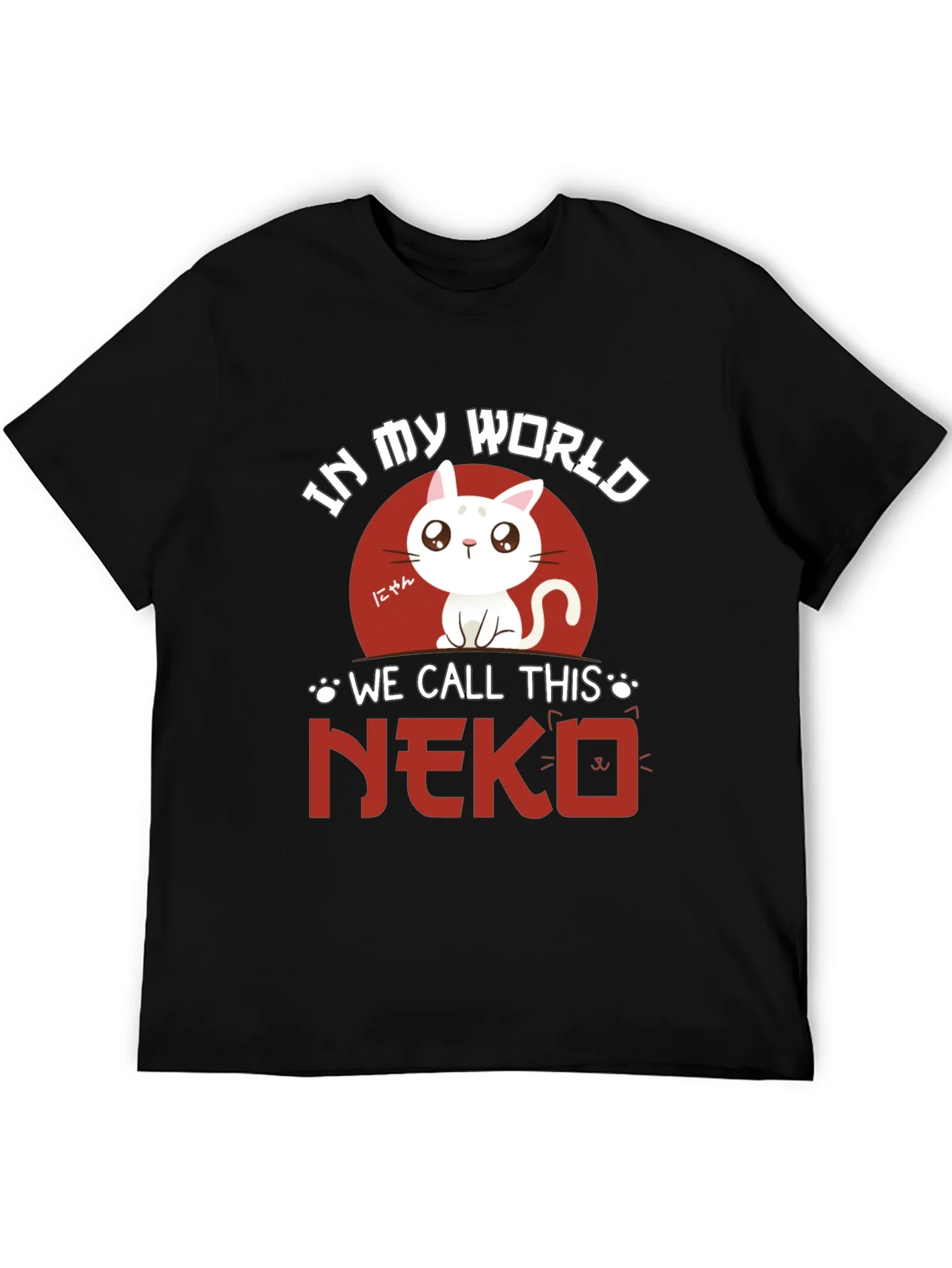 Camiseta Negra con Dise?o de Gato Neko