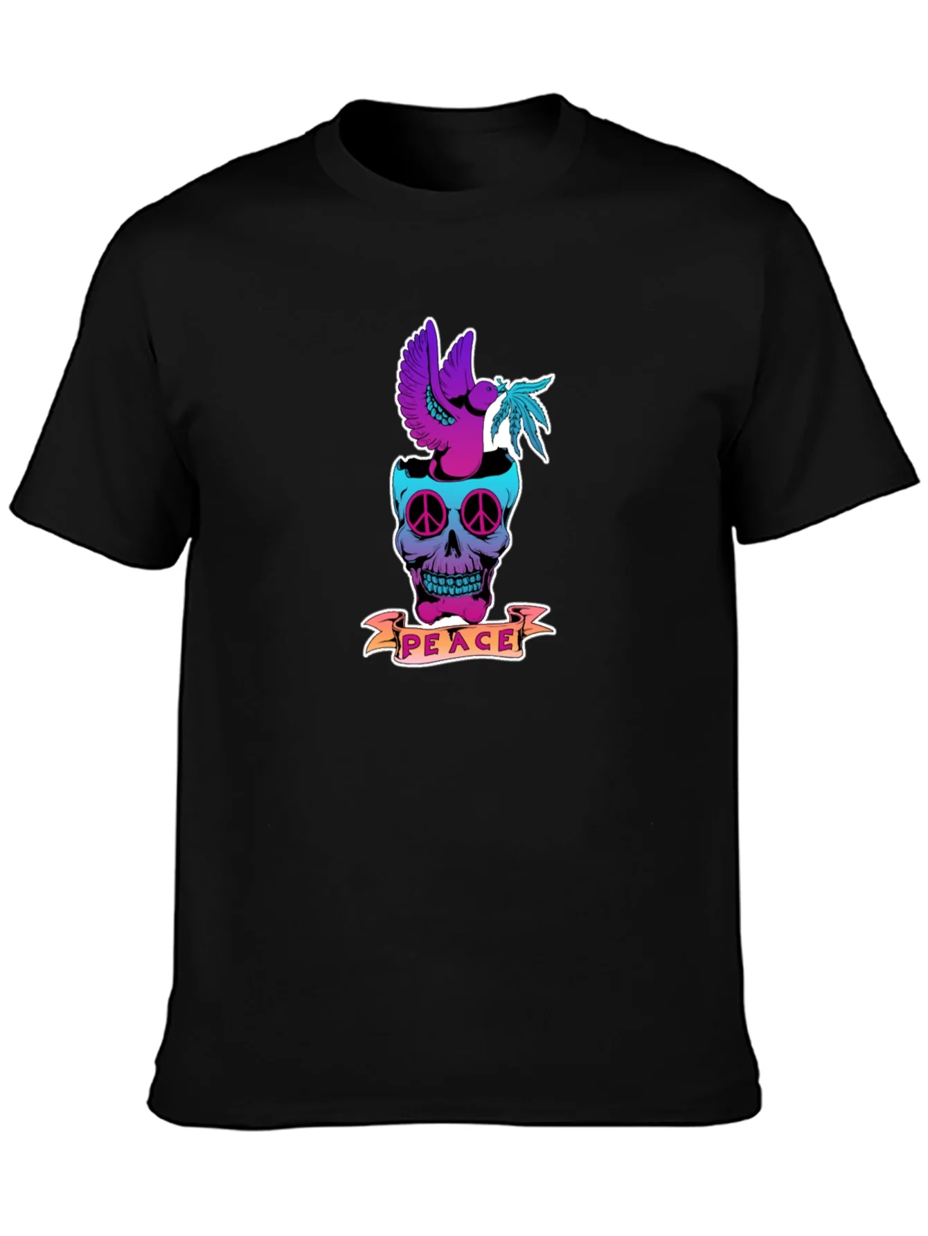 Camiseta Negra Estampada Calavera Peace