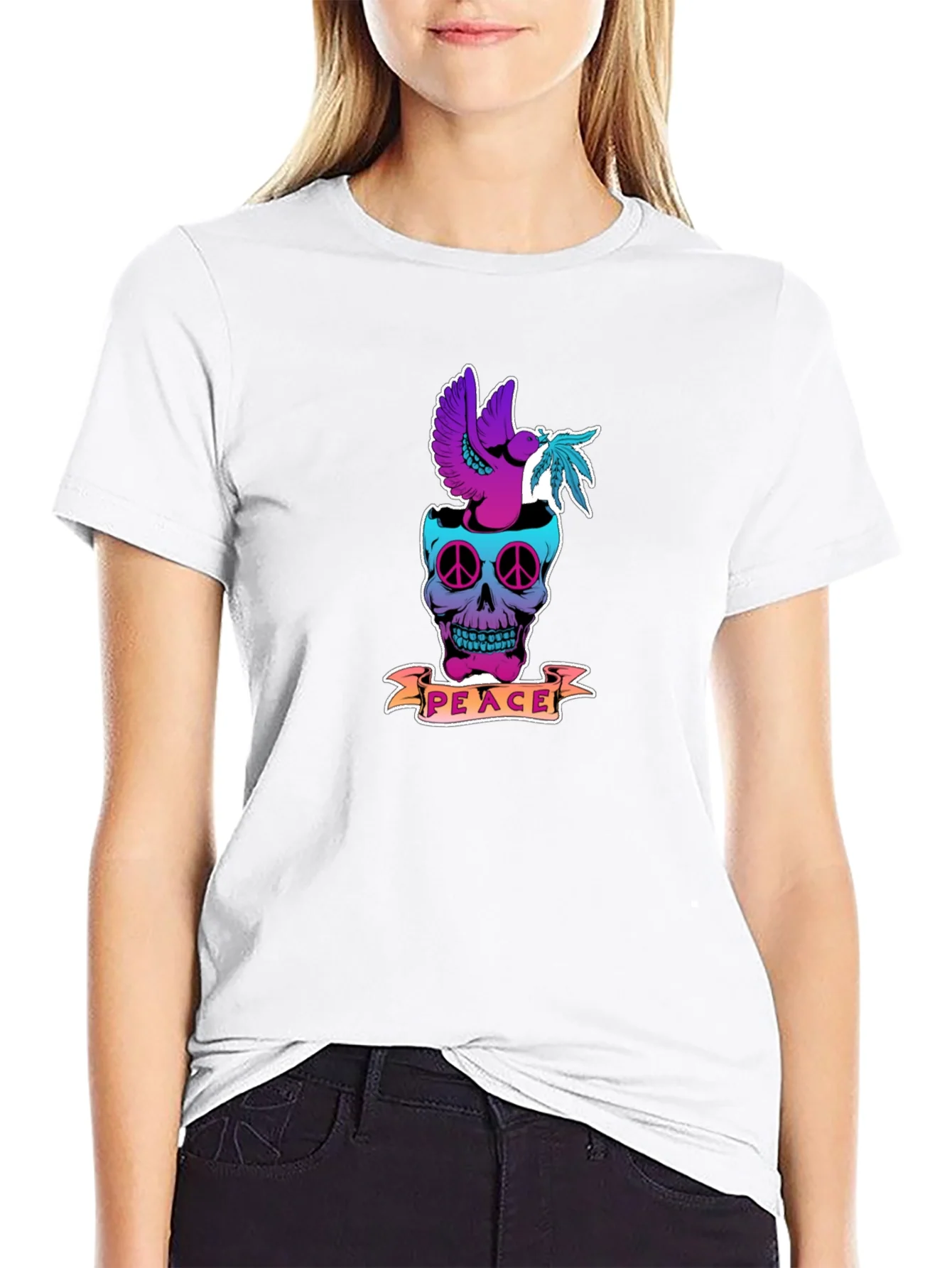 Camiseta Negra Estampada Calavera Peace