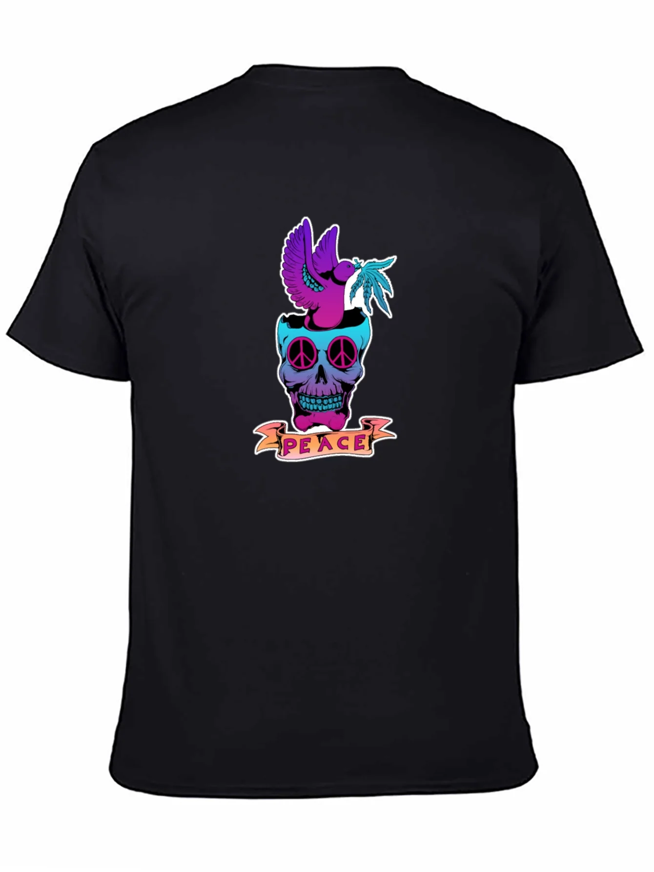 Camiseta Negra Estampada Calavera Peace