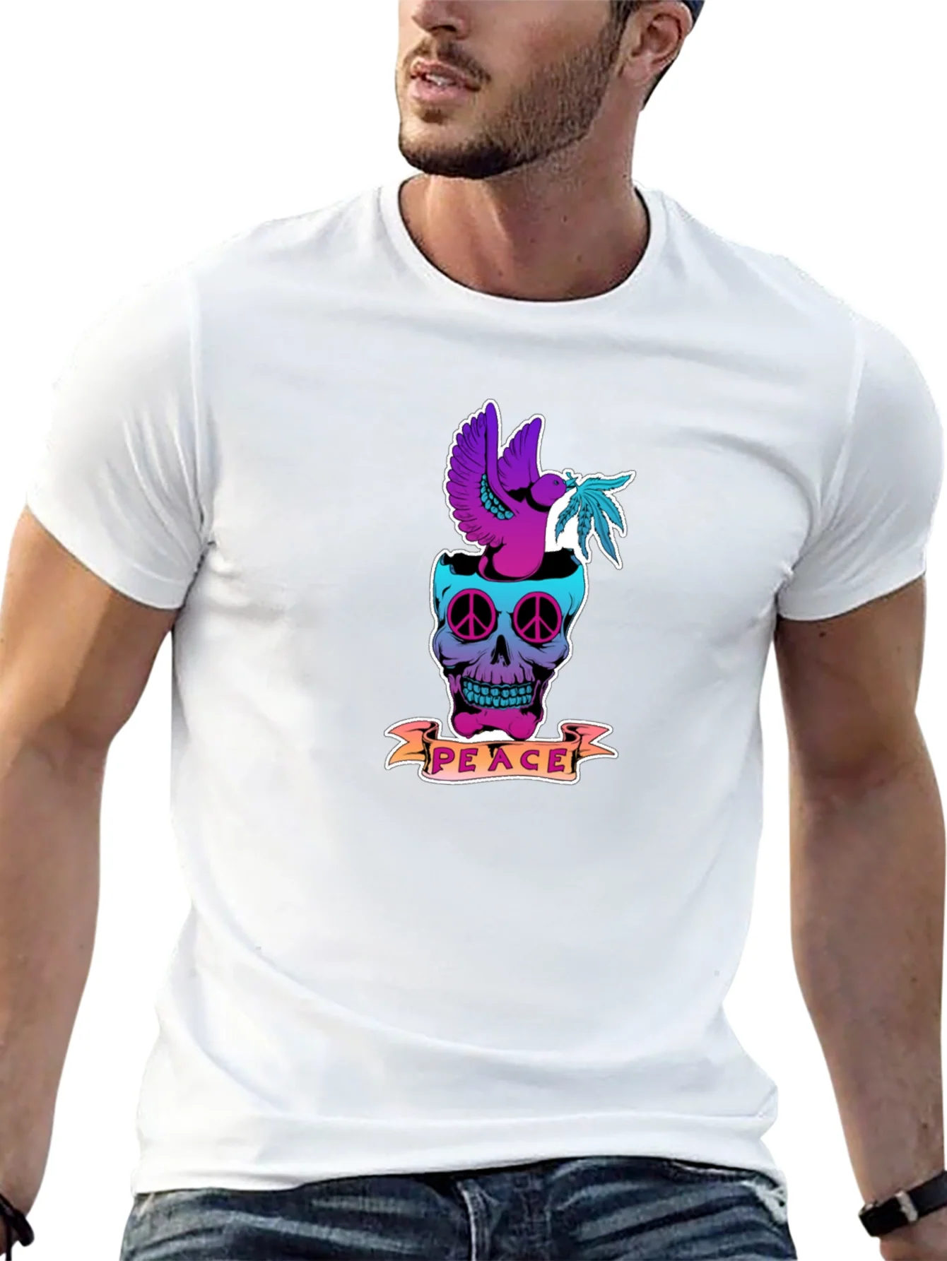 Camiseta Negra Estampada Calavera Peace