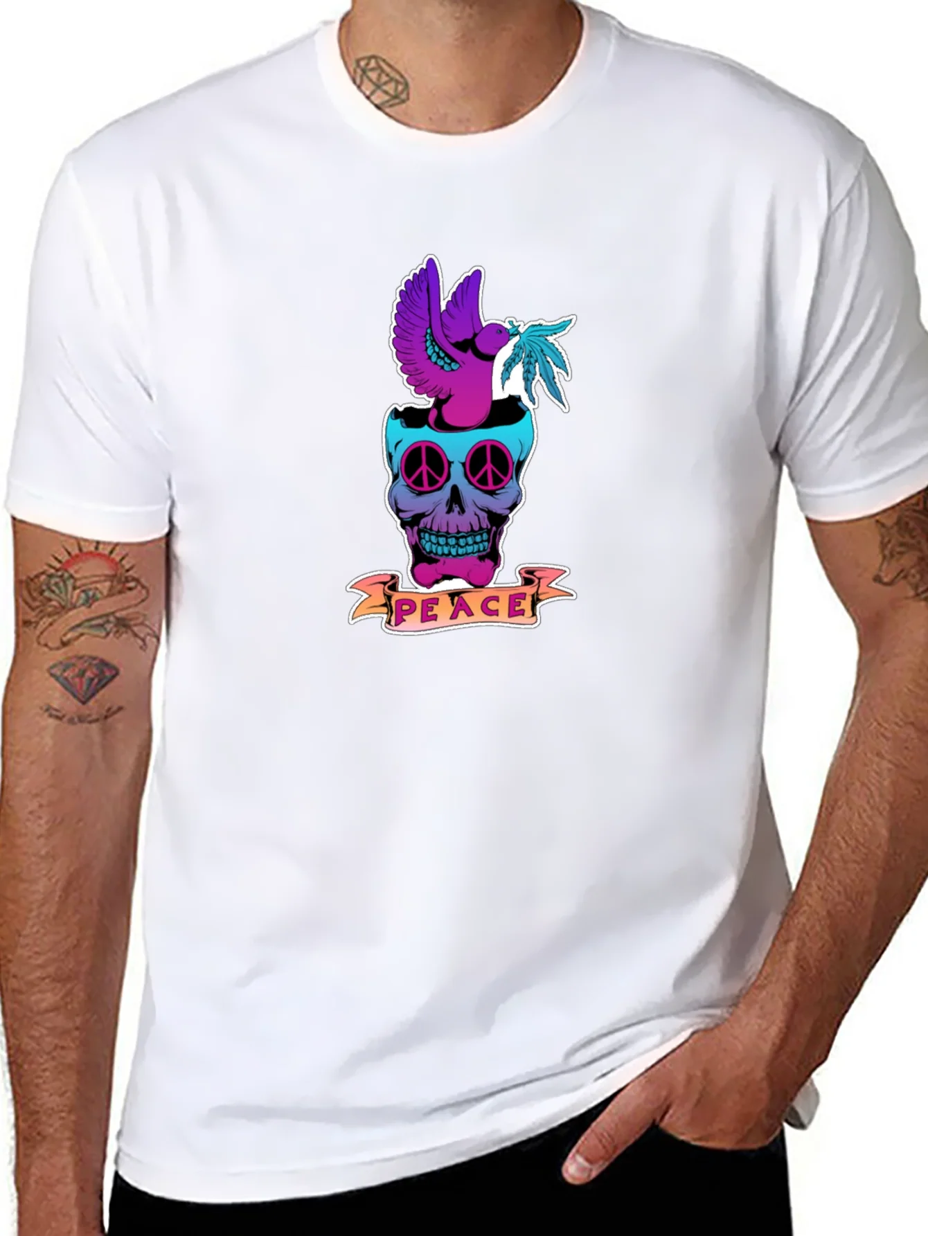 Camiseta Negra Estampada Calavera Peace
