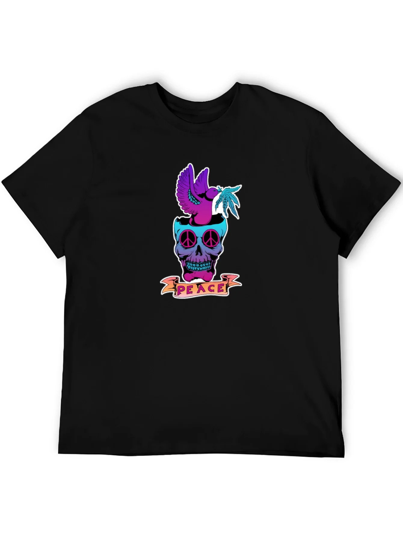 Camiseta Negra Estampada Calavera Peace