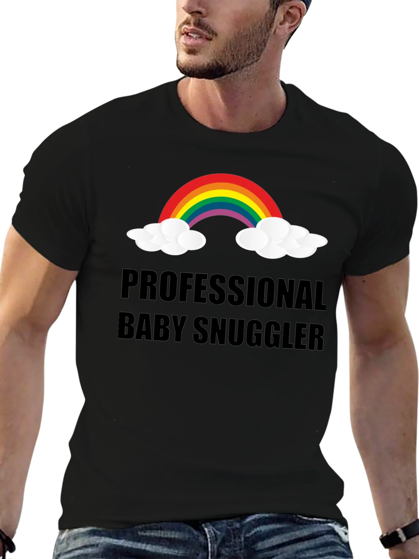Camiseta Negra Professional Baby Snuggler con Arco Iris