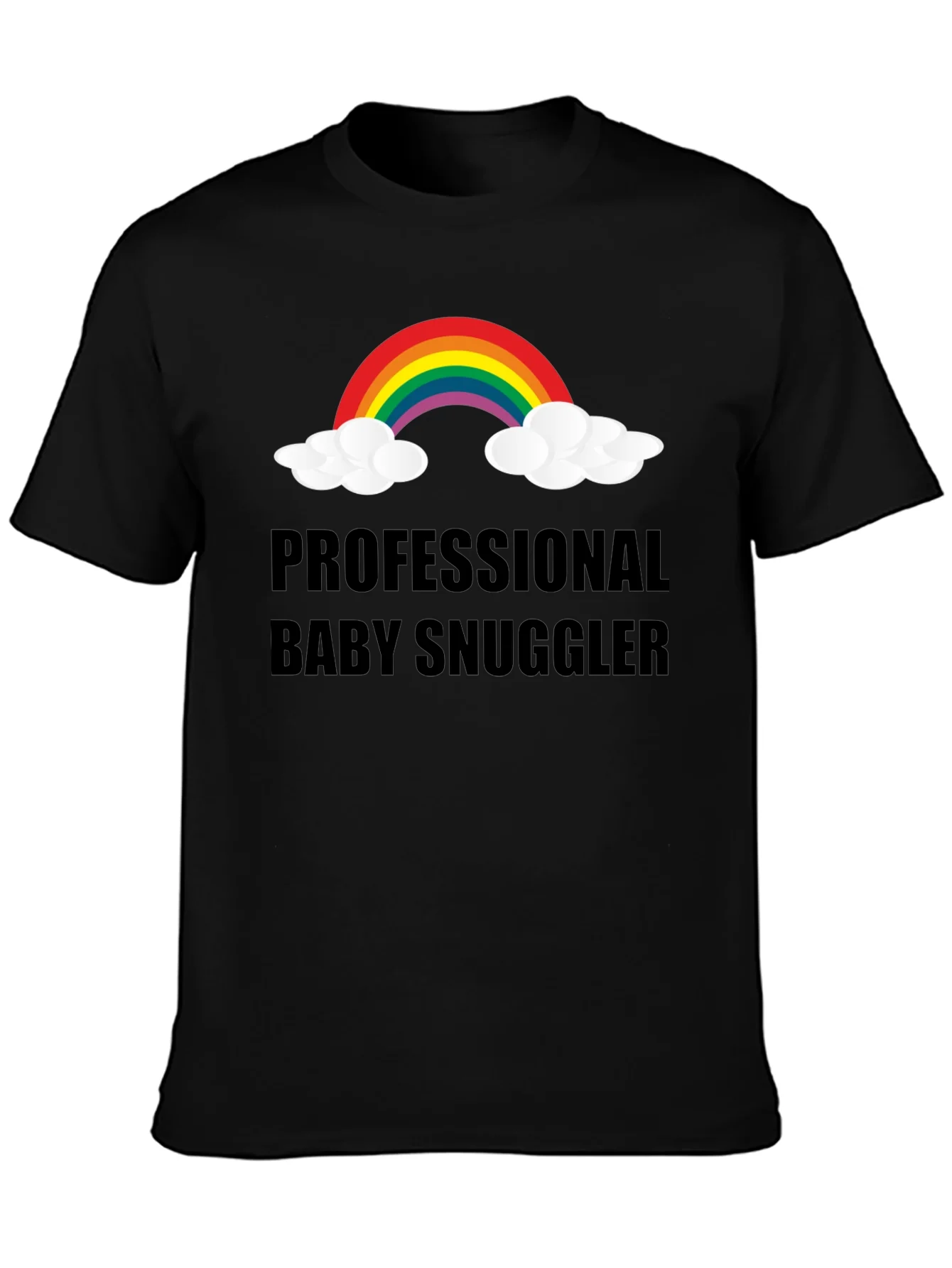 Camiseta Negra Professional Baby Snuggler con Arco Iris