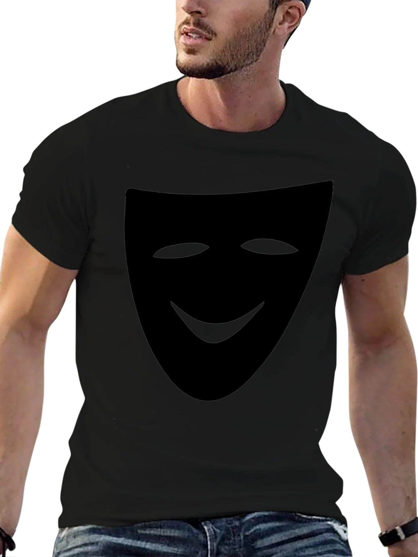 Camiseta Negra con M¨¢scara de Teatro Sonriente