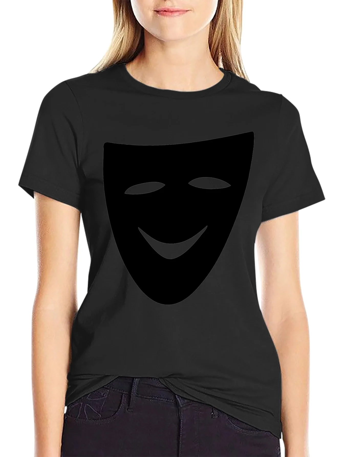 Camiseta Negra con M¨¢scara de Teatro Sonriente