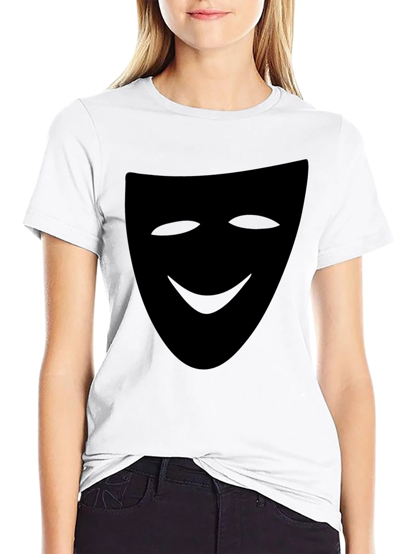 Camiseta Negra con M¨¢scara de Teatro Sonriente