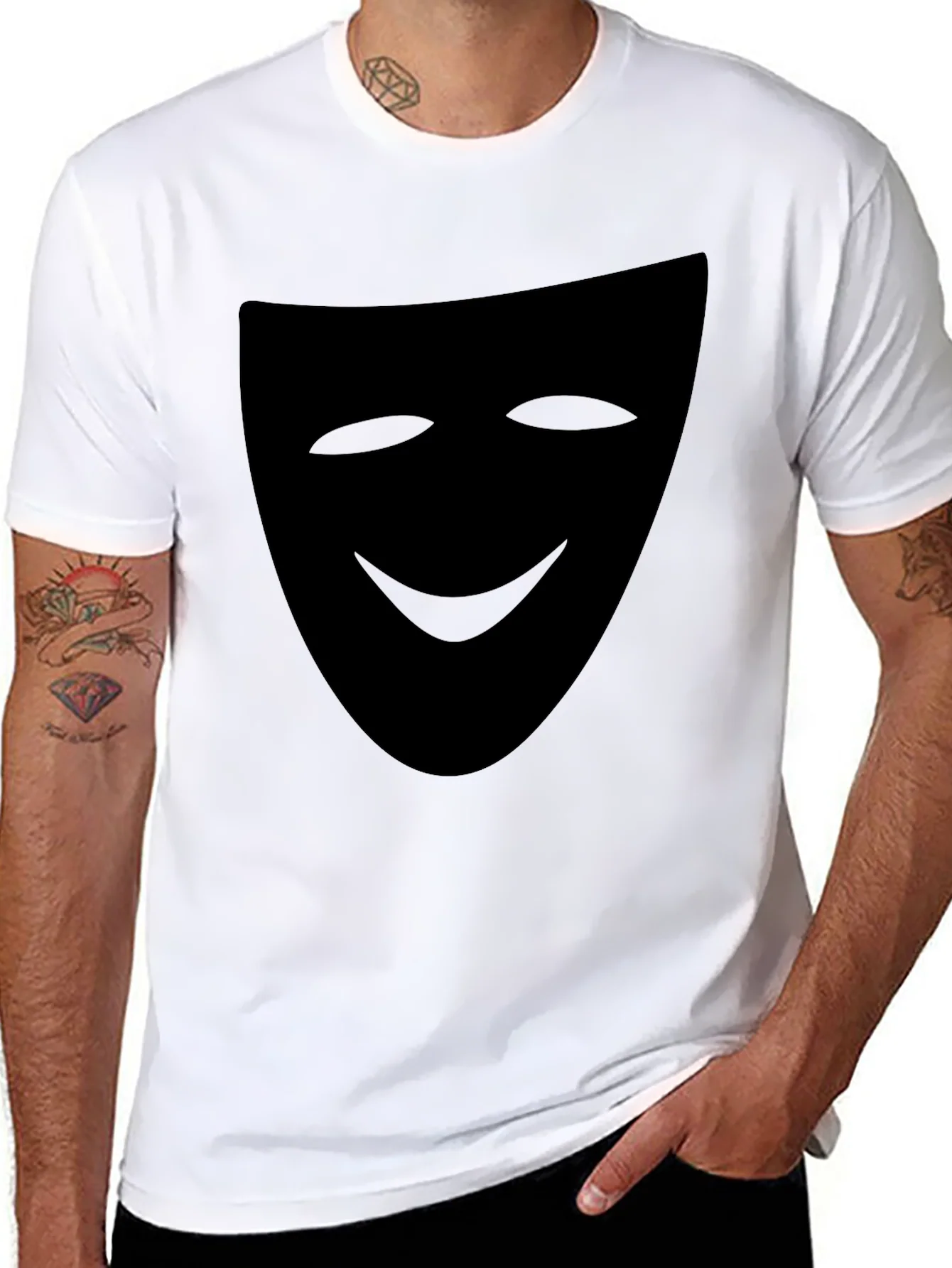 Camiseta Negra con M¨¢scara de Teatro Sonriente