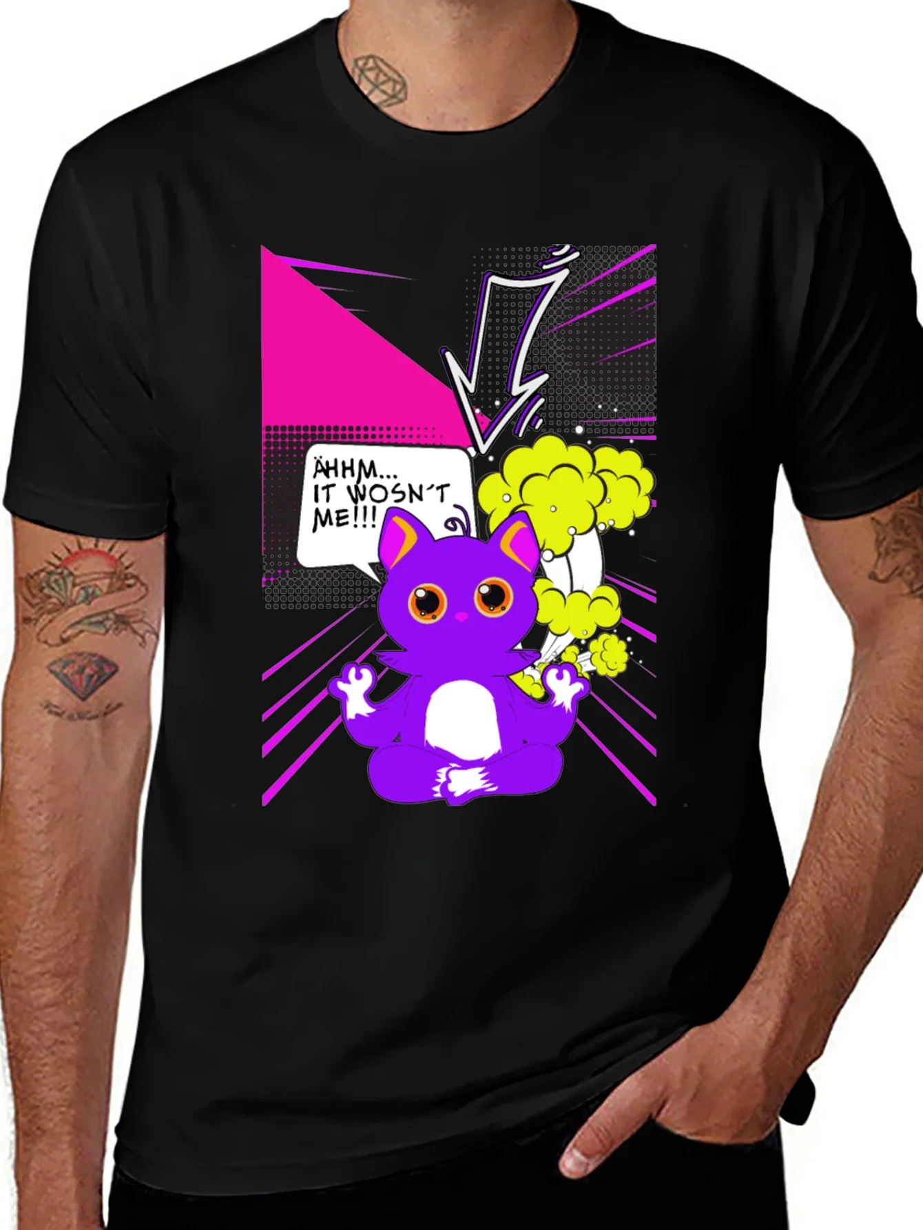 Camiseta Negra con Dise?o Gato Zen Explosivo