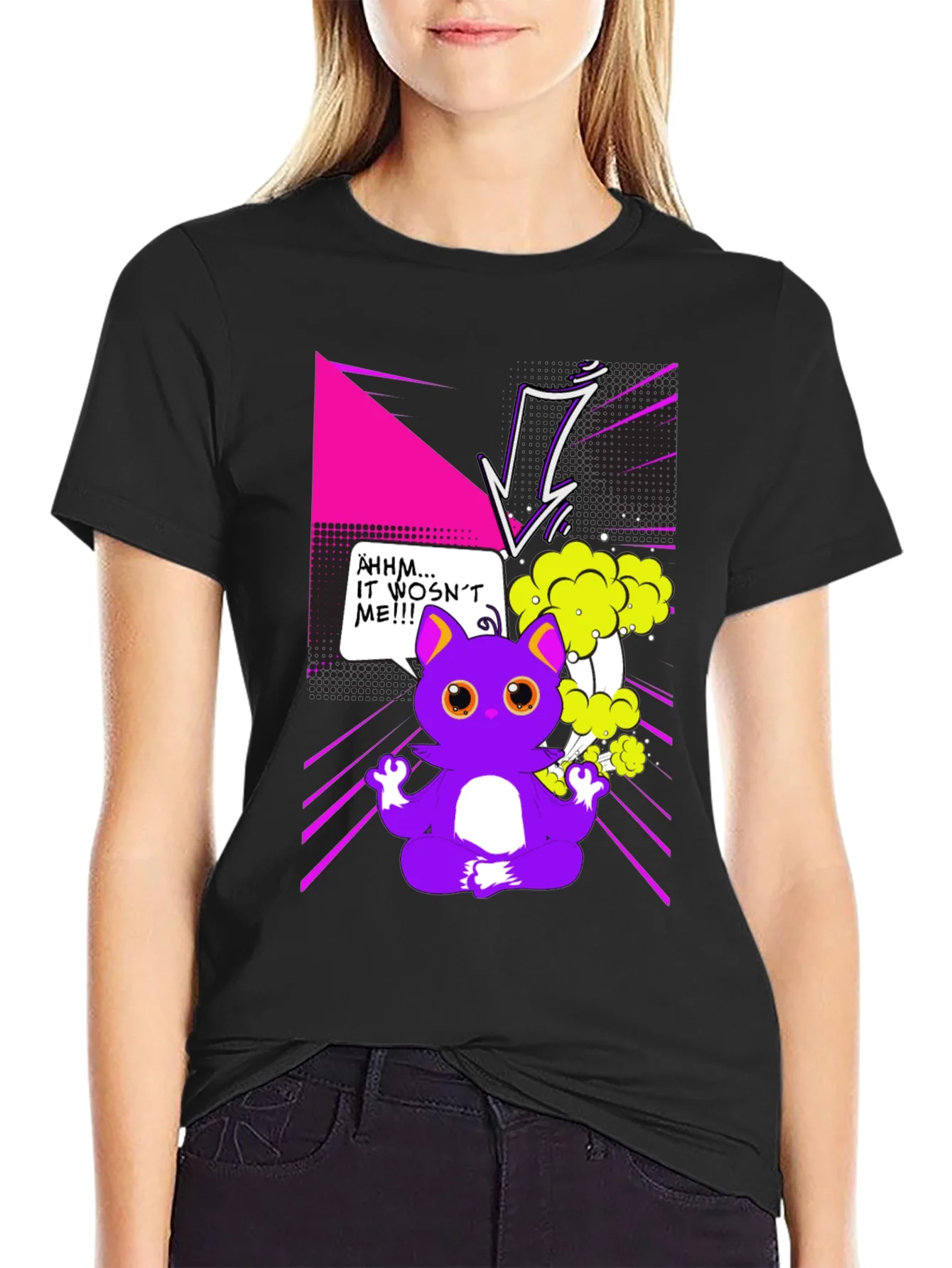 Camiseta Negra con Dise?o Gato Zen Explosivo