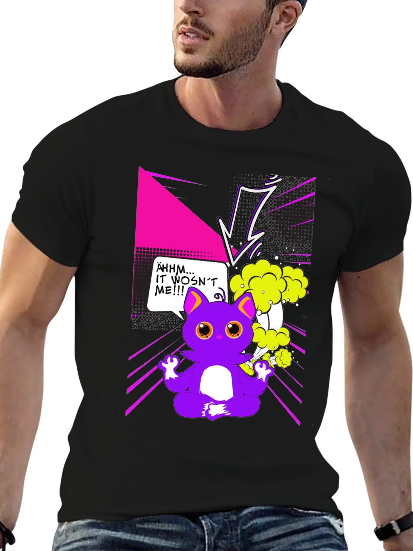 Camiseta Negra con Dise?o Gato Zen Explosivo