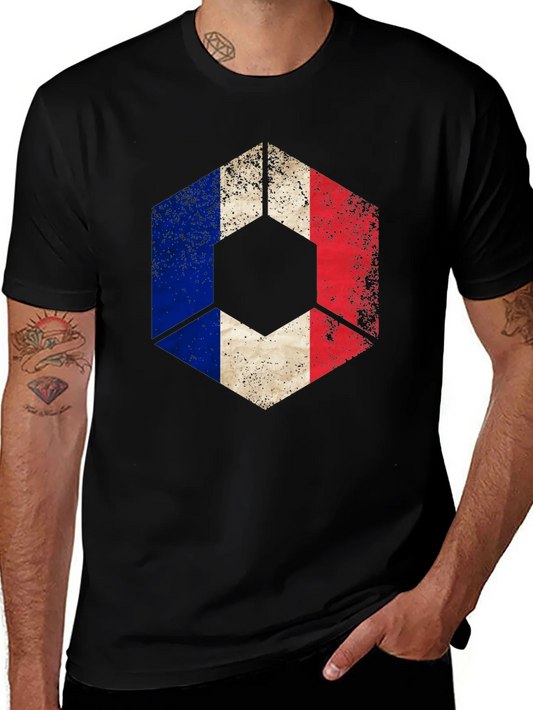 Rebbecca French Flag Hexagon Graphic Tee - Black Casual Shirt