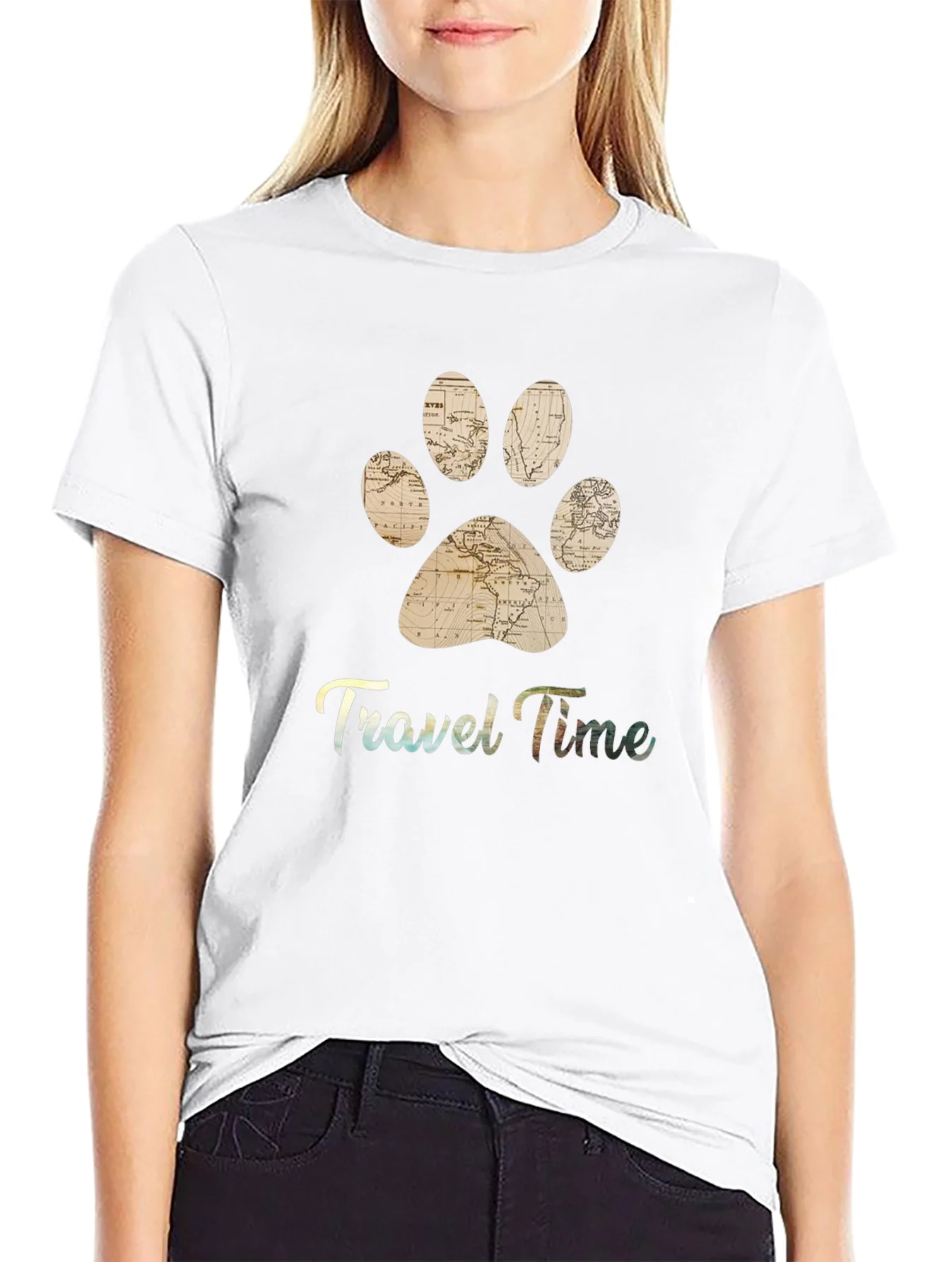 Rebbecca Travel Time Pet Paw Print T-Shirt