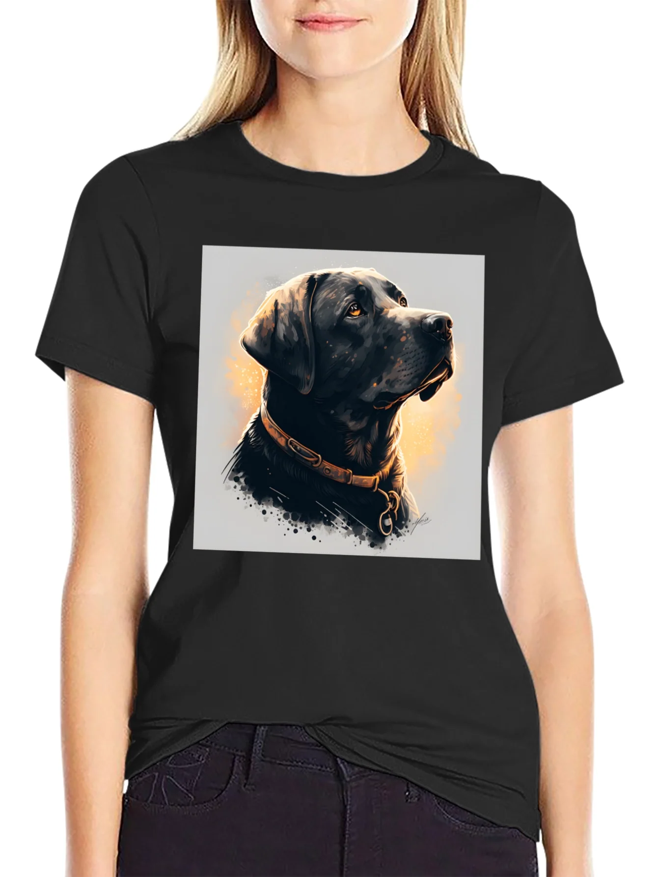 Camiseta Negra con Dise?o de Labrador Elegante