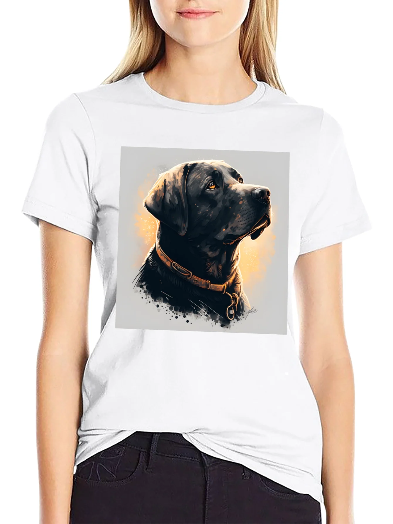 Camiseta Negra con Dise?o de Labrador Elegante