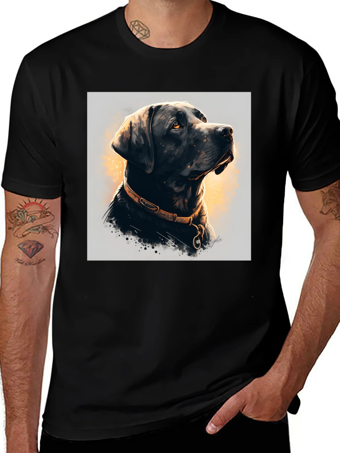 Camiseta Negra con Dise?o de Labrador Elegante