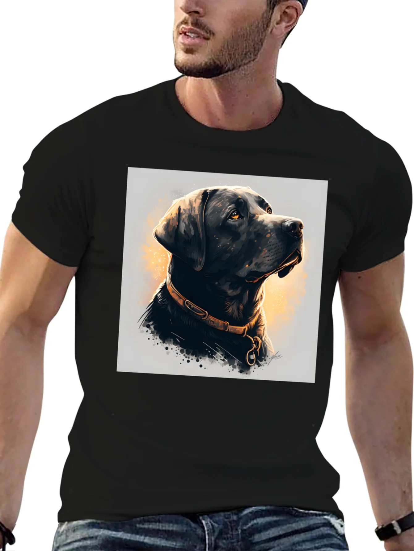 Camiseta Negra con Dise?o de Labrador Elegante