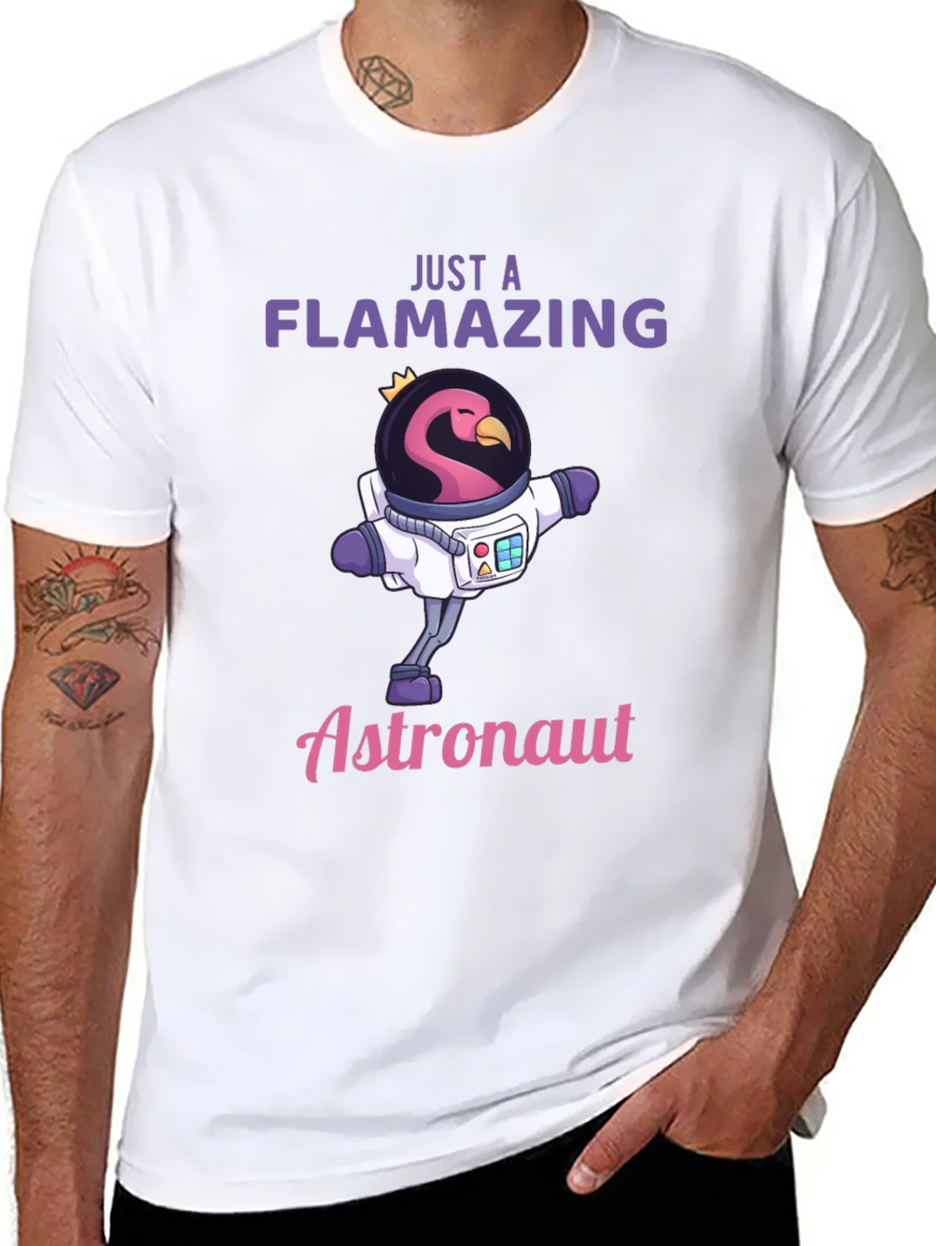 Camiseta Negra Flamenco Astronauta - ?Flamazing!