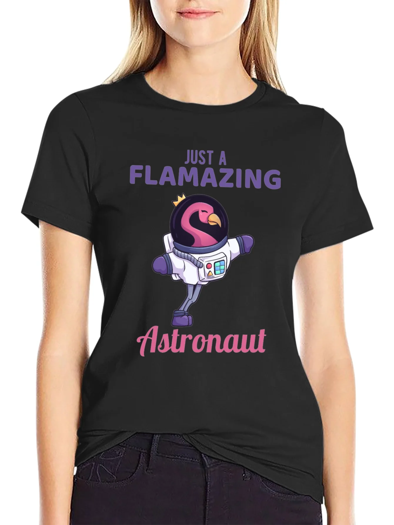 Camiseta Negra Flamenco Astronauta - ?Flamazing!