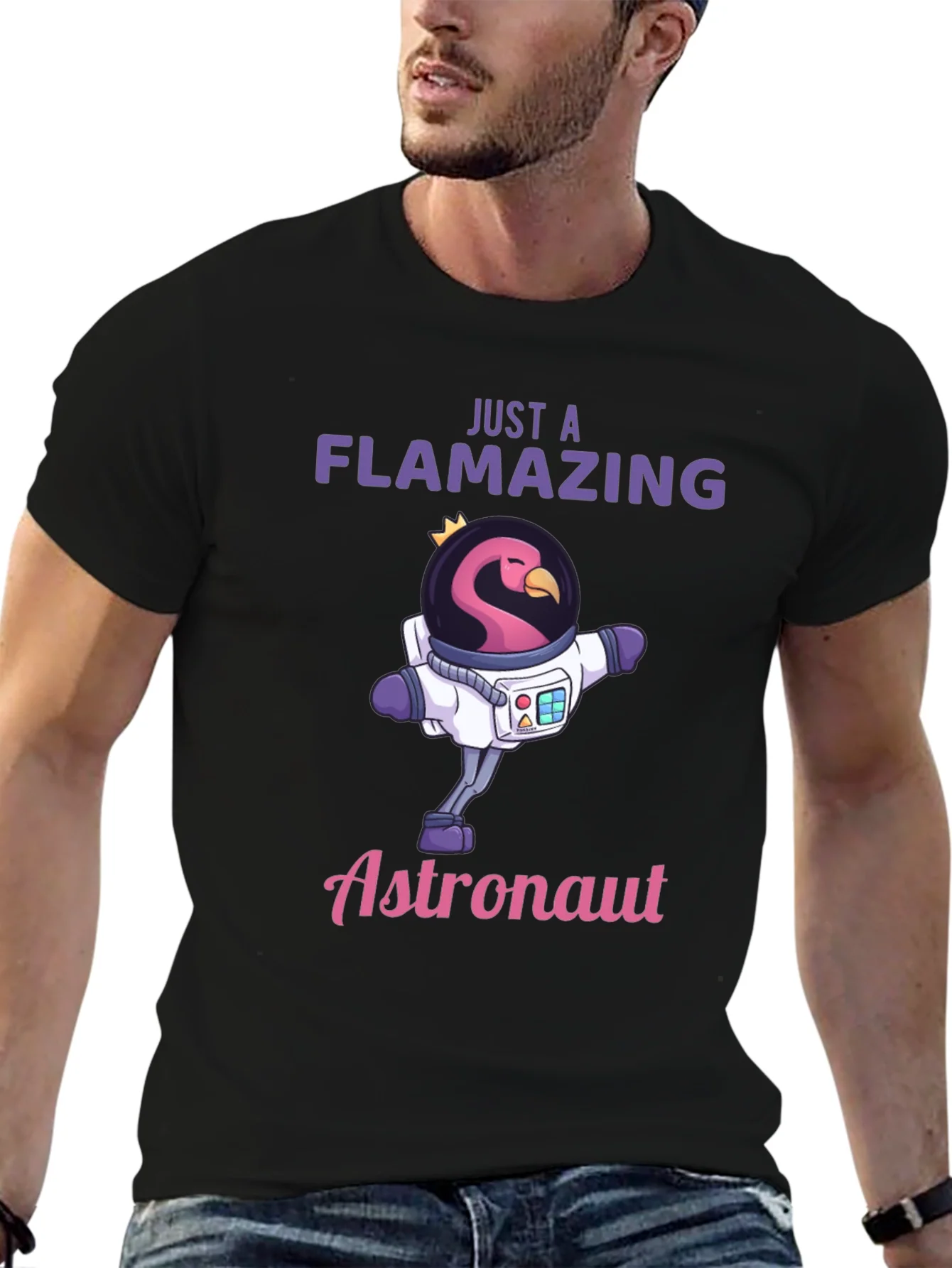 Camiseta Negra Flamenco Astronauta - ?Flamazing!