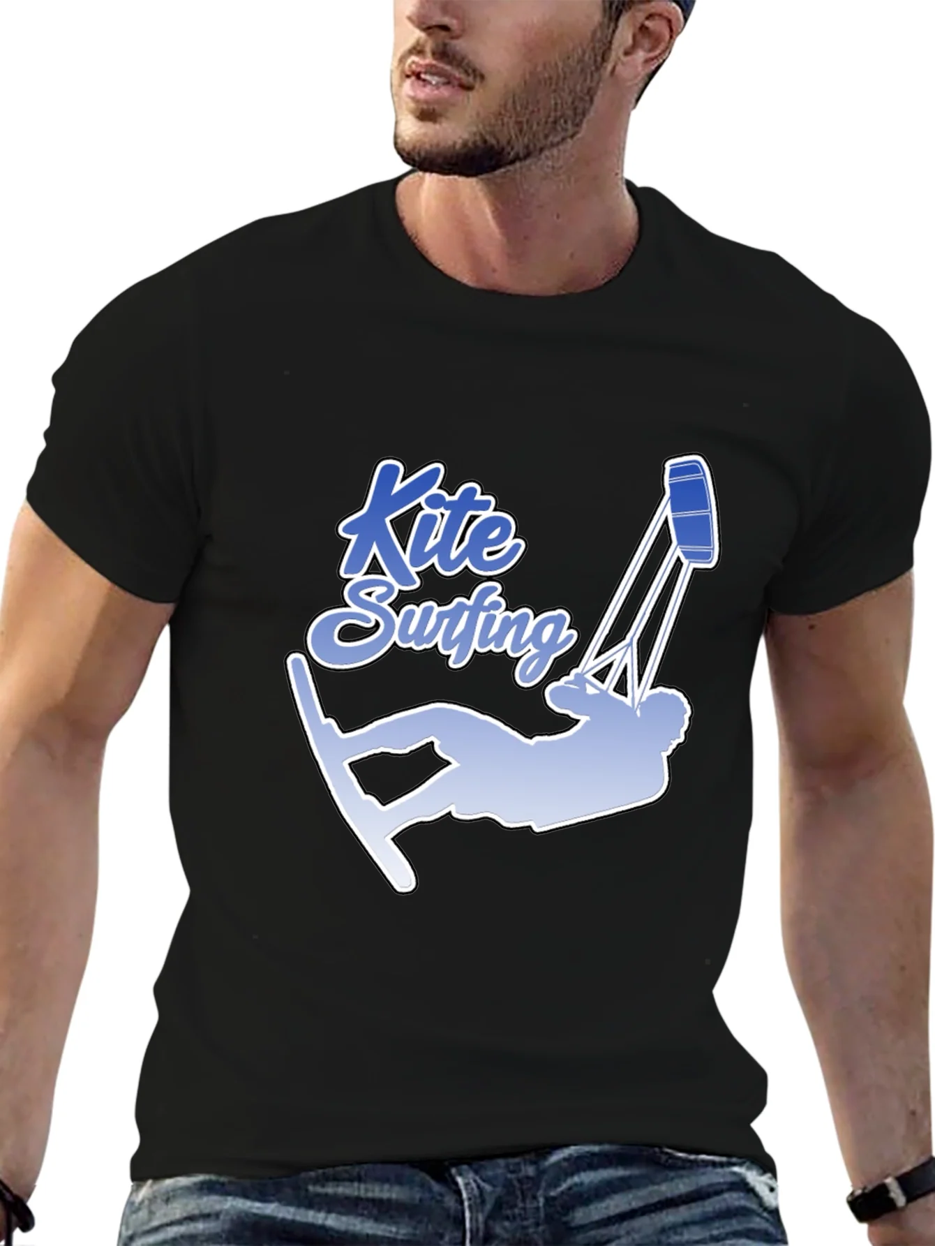 Rebbecca Kite Surfing Graphic Tee - Black Cotton T-Shirt