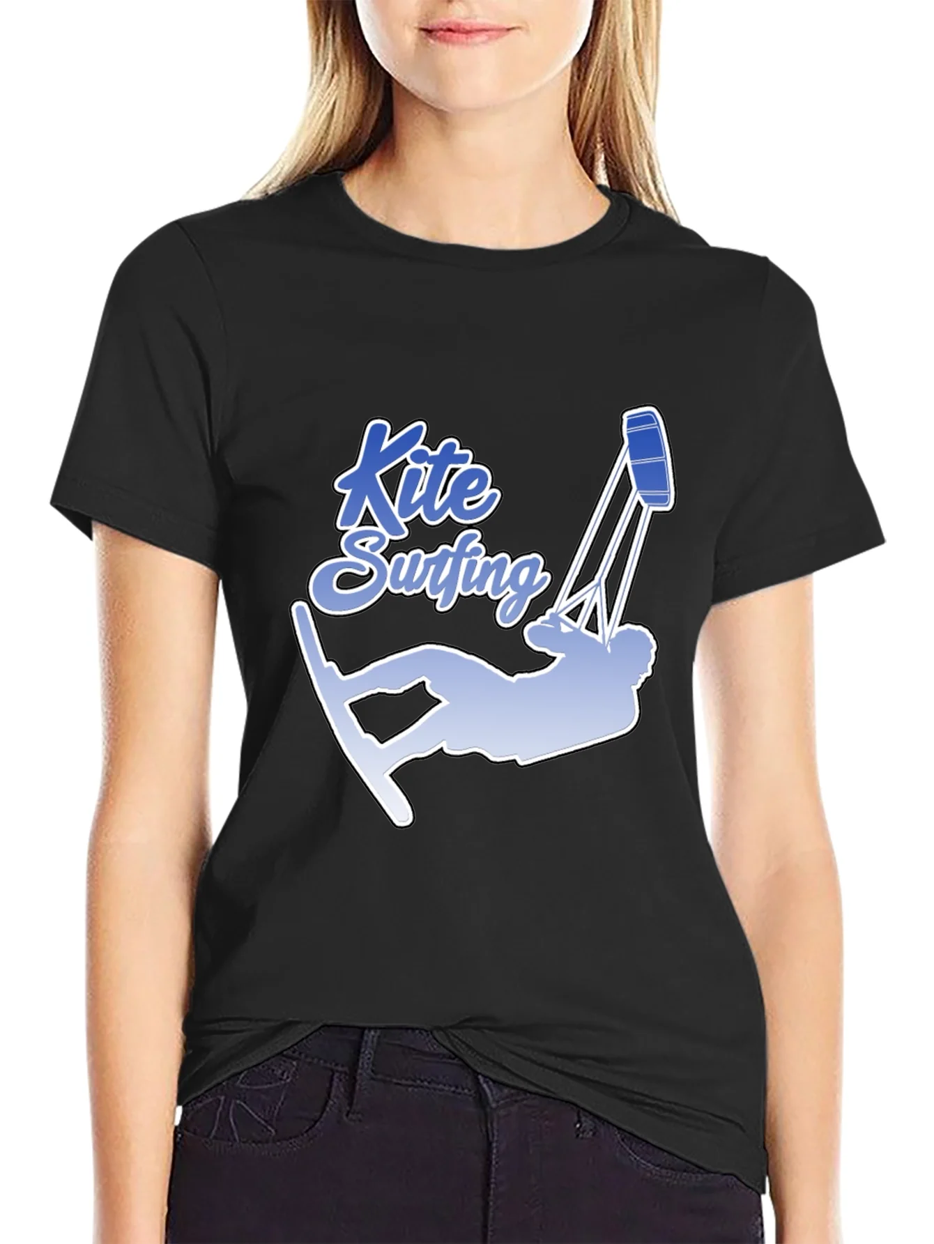 Rebbecca Kite Surfing Graphic Tee - Black Cotton T-Shirt
