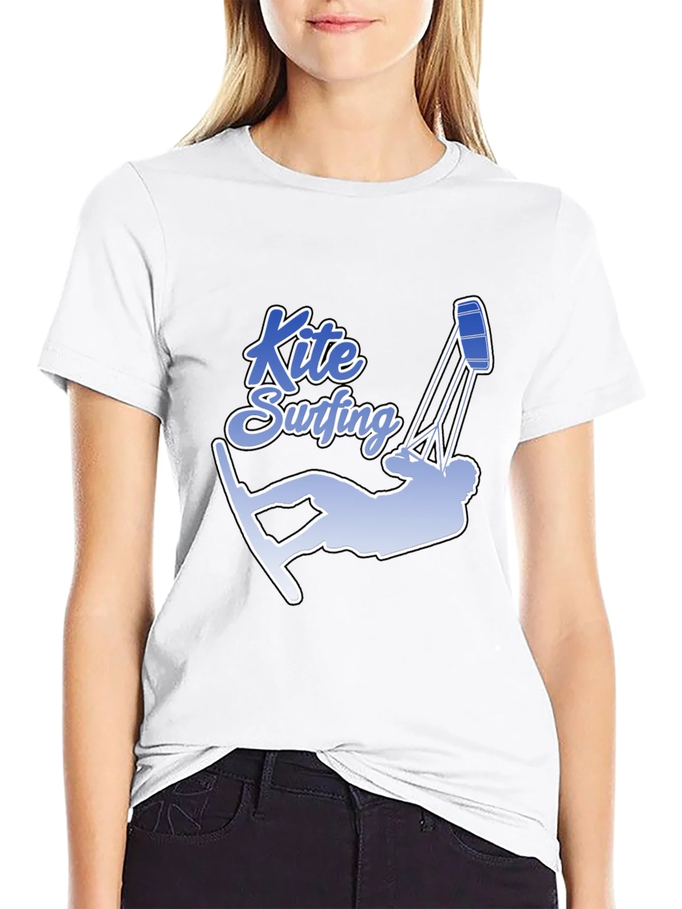 Rebbecca Kite Surfing Graphic Tee - Black Cotton T-Shirt